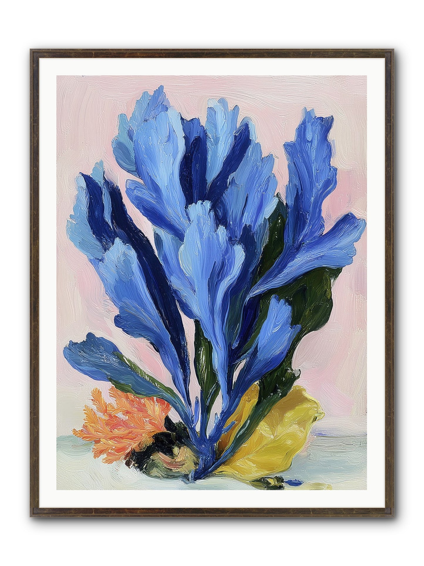 Indigo Sea Florals Framed Print - Slimwoods Black/Gold 36x48