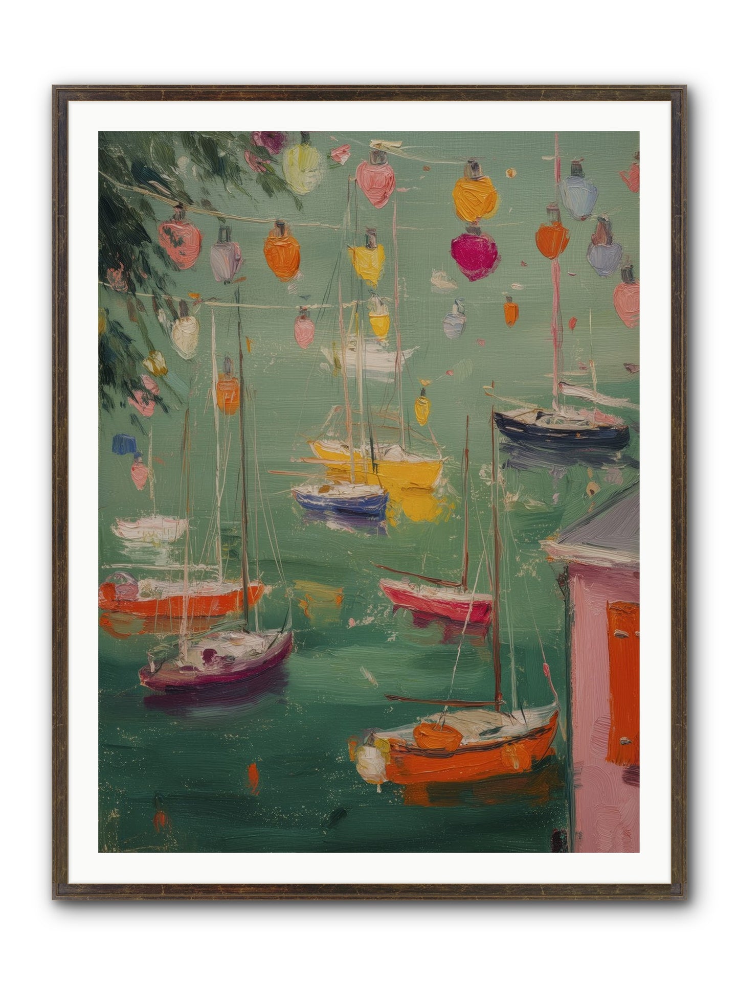 Peaceful Anchorage Framed Print - Slimwoods Black/Gold 36x48