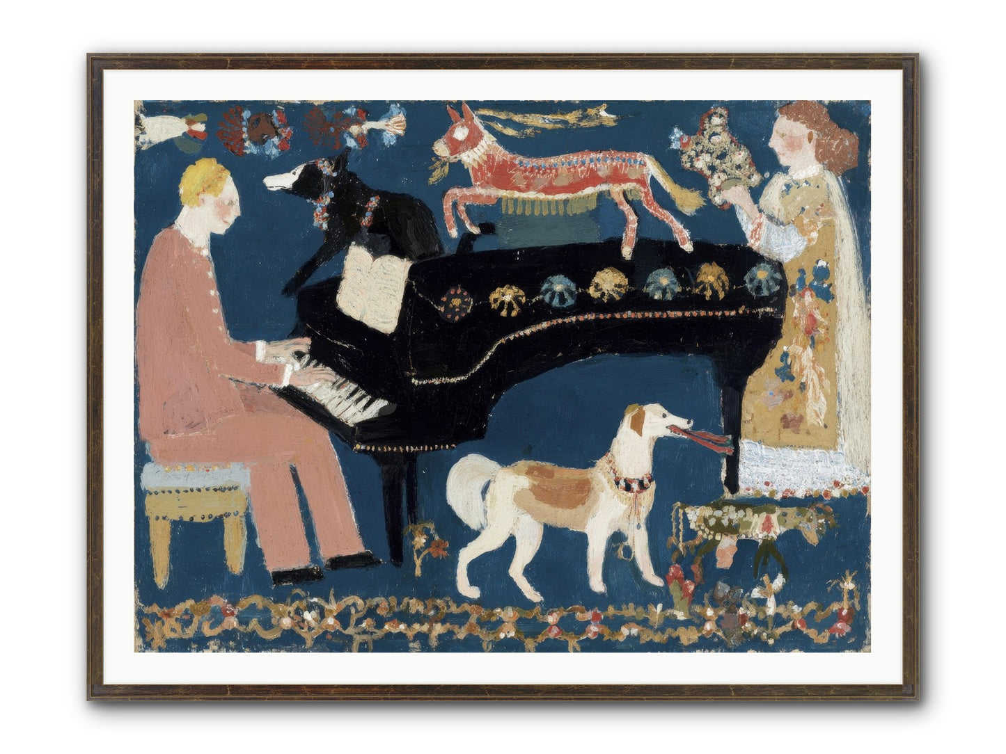 Playing Piano With Wolves Framed Print - Slimwoods Black/Gold 48x36