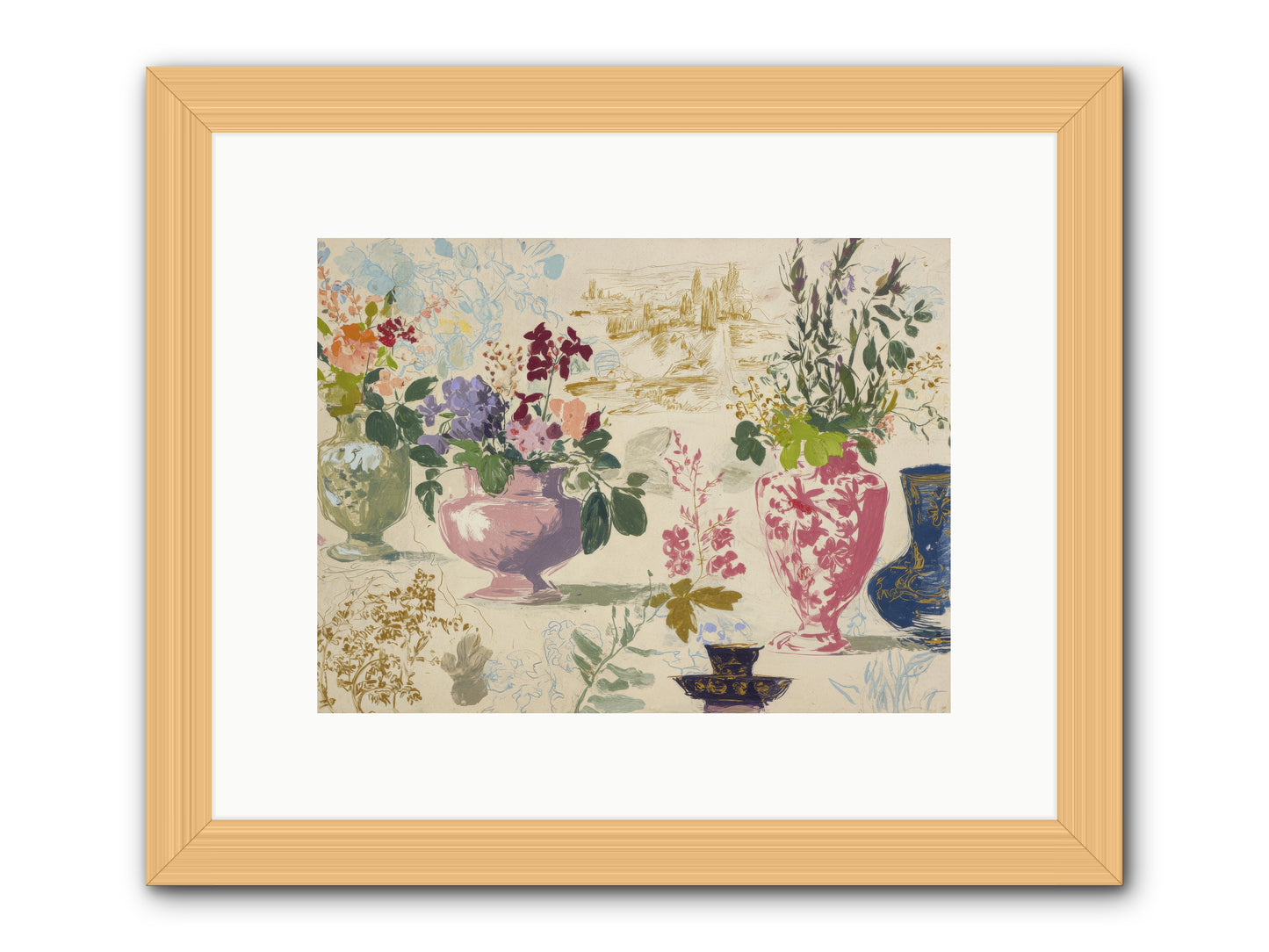 A Theory of Teacups -- Framed Print - Natural 12x9