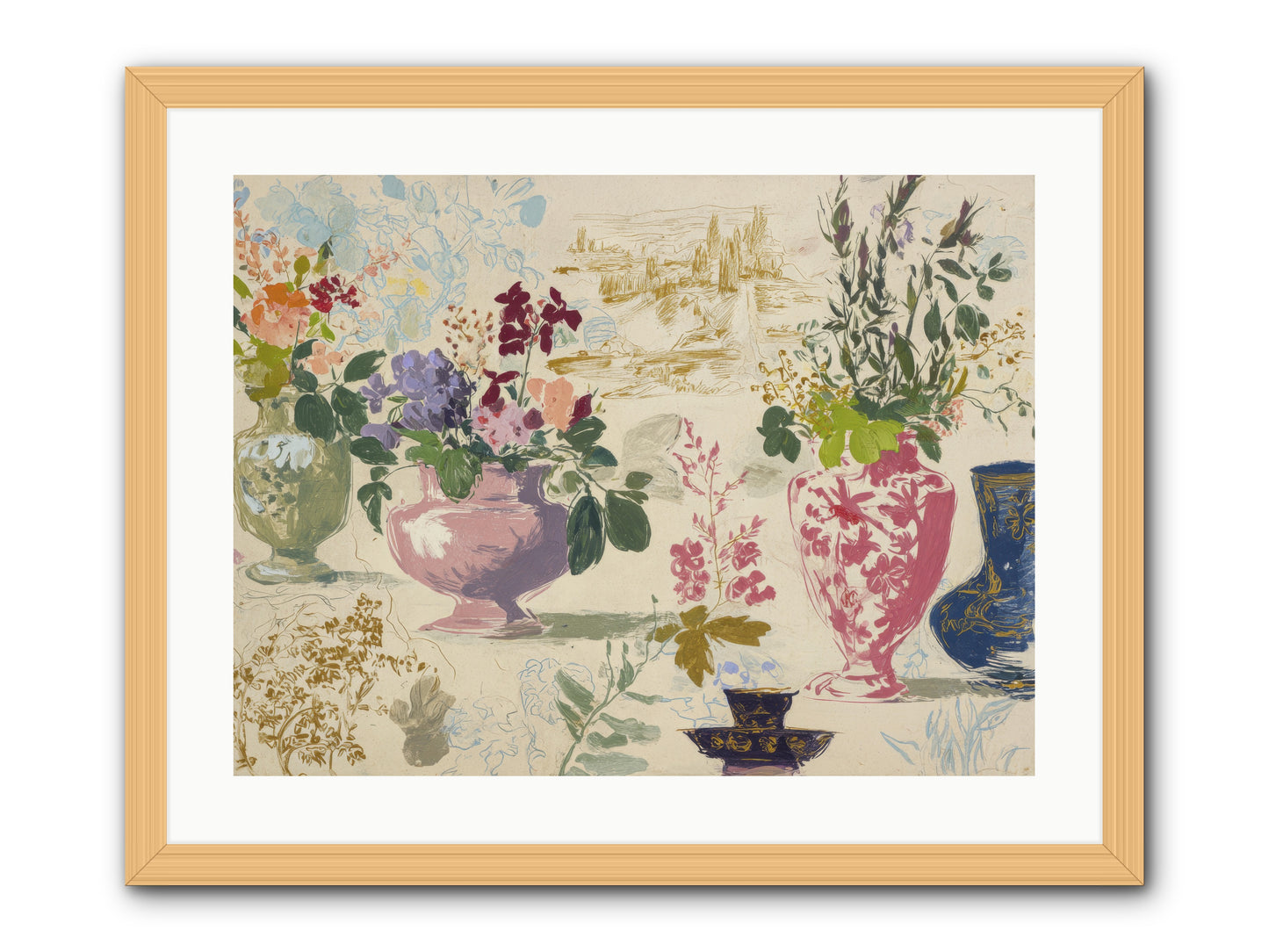 A Theory of Teacups -- Framed Print - Natural 24x18