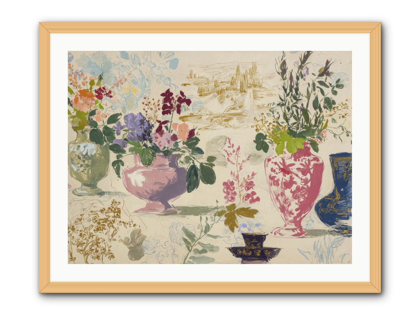A Theory of Teacups -- Framed Print - Natural 32x24
