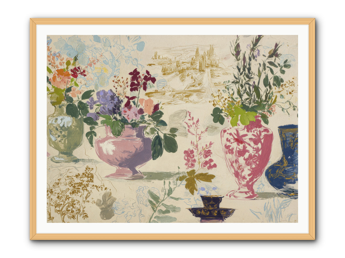 A Theory of Teacups -- Framed Print - Natural 48x36