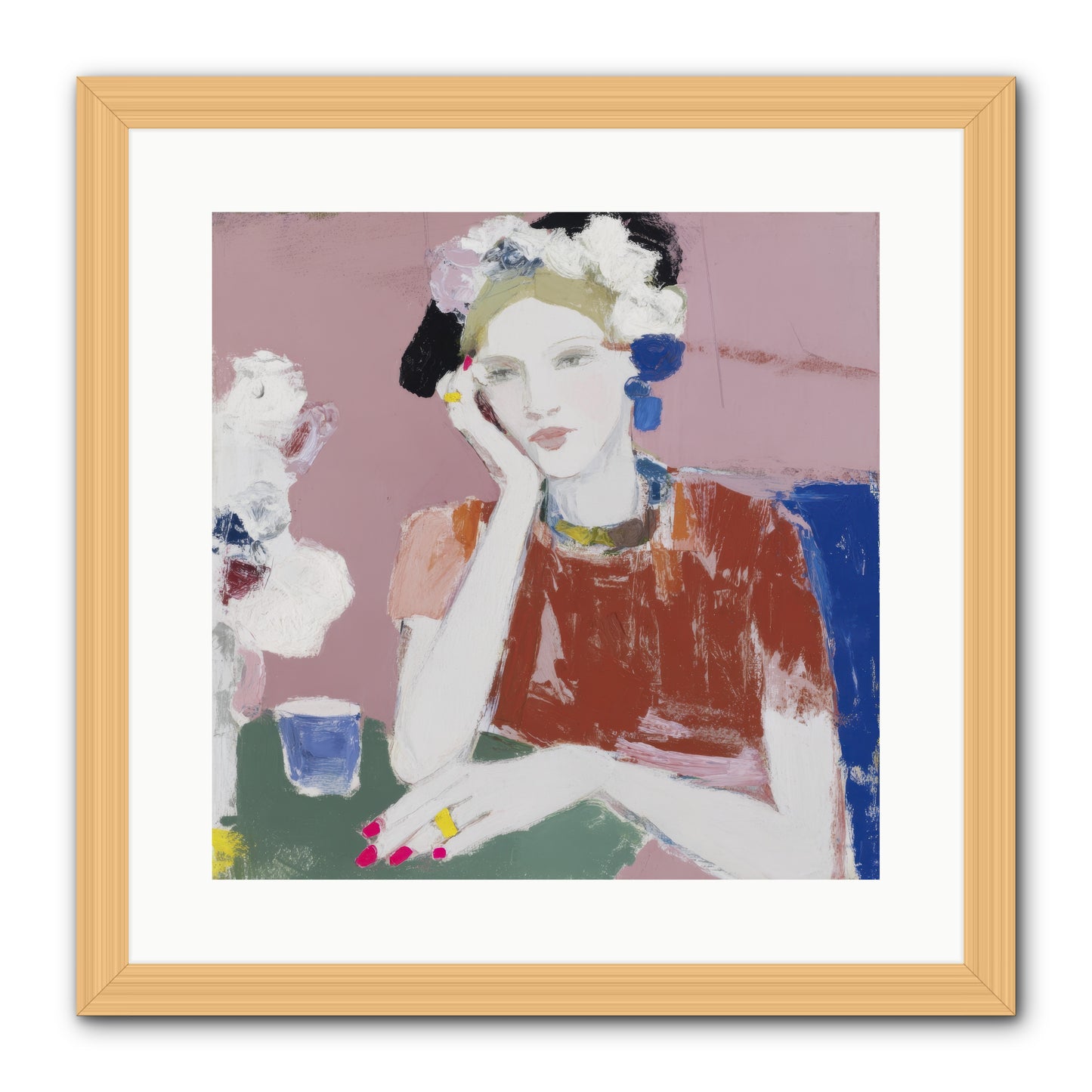 Afternoon at the Club -- Framed Print - Natural 16x16