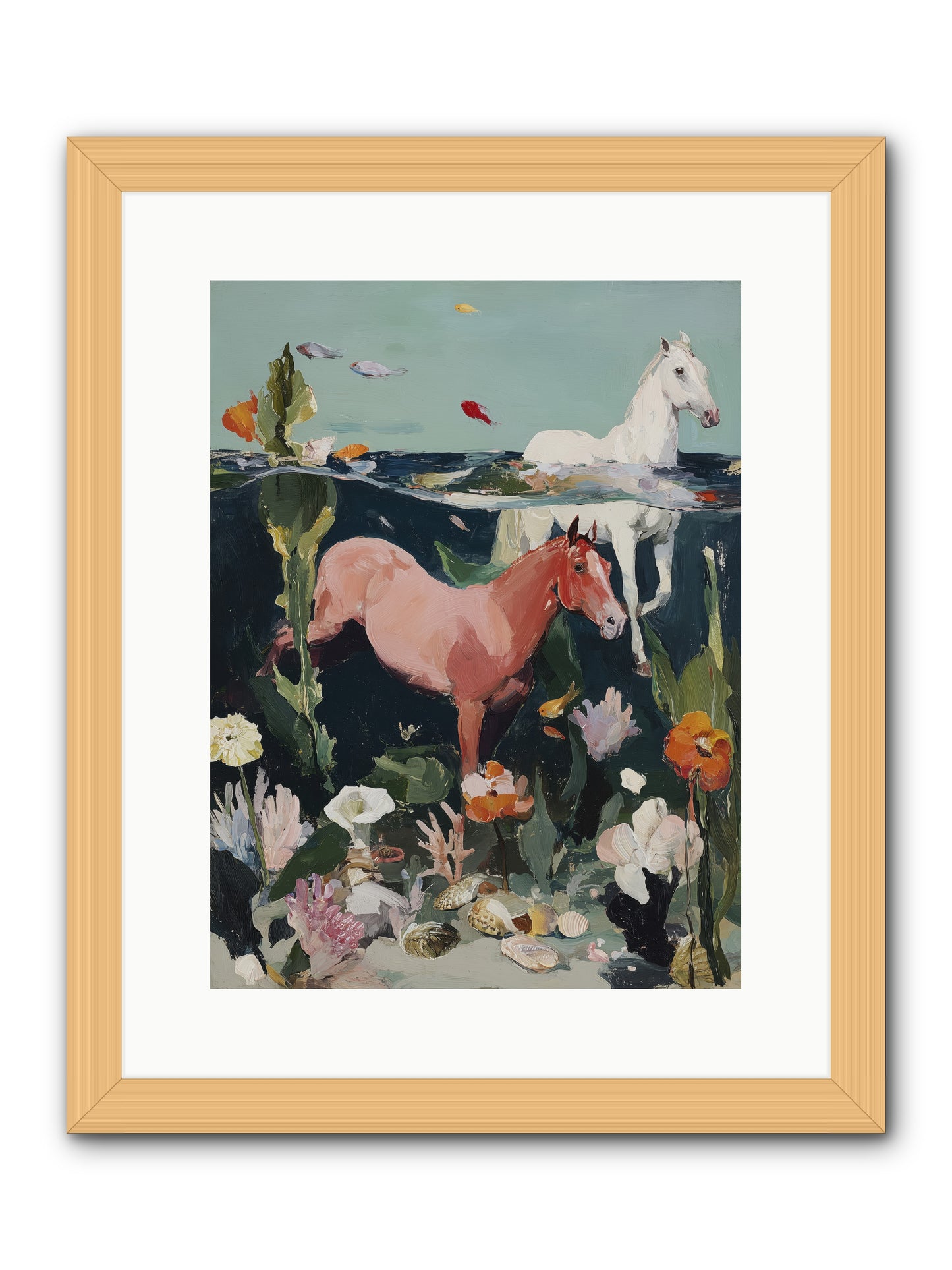 Aquatic Steeds -- Framed Print - Natural 12x16