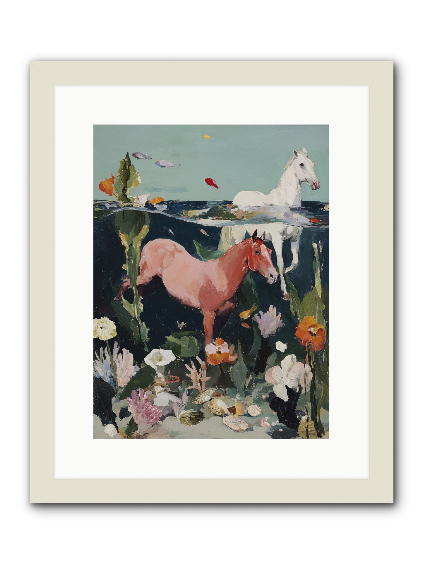 Aquatic Steeds -- Framed Print - White 12x16
