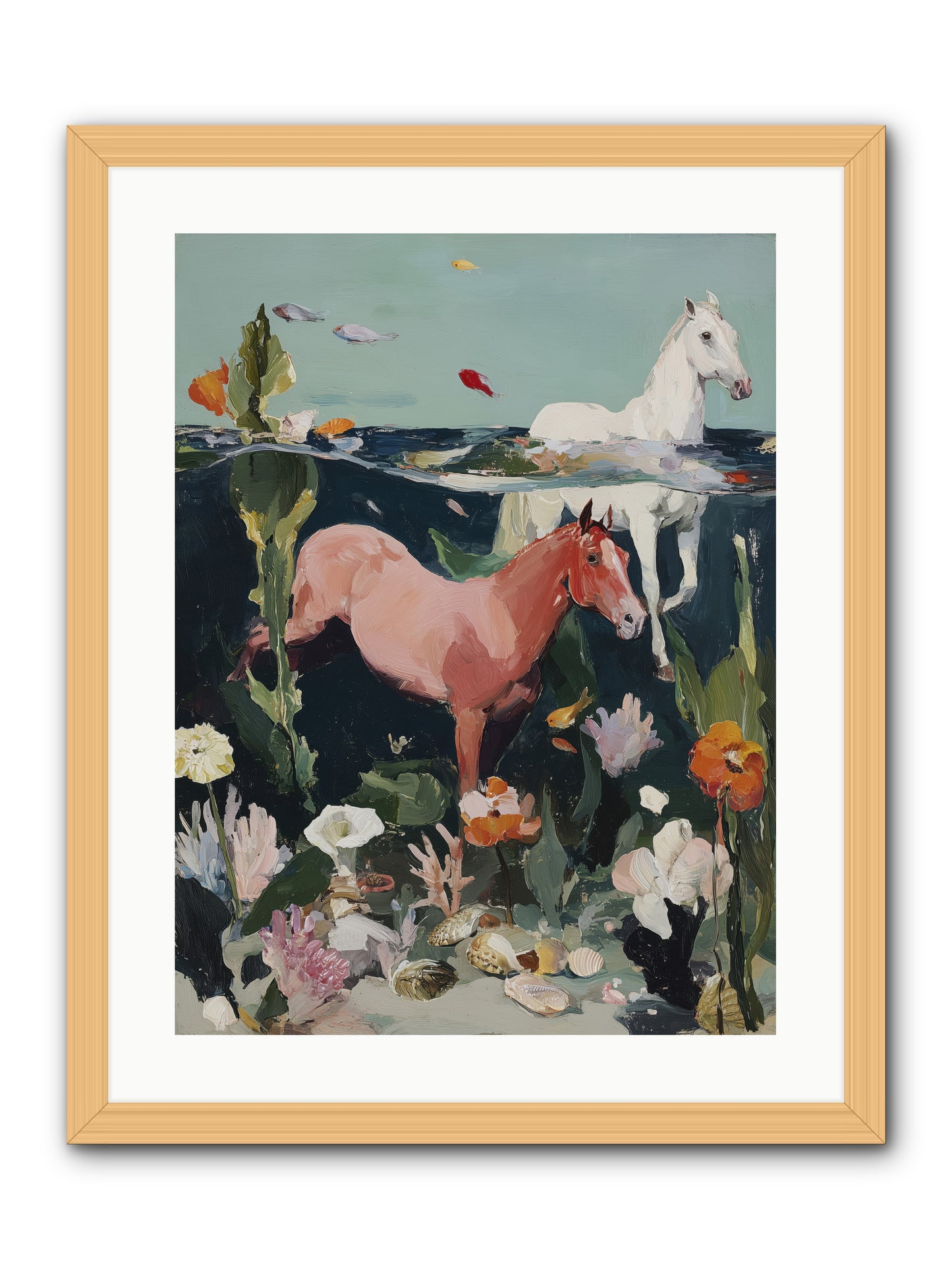 Aquatic Steeds -- Framed Print - Natural 18x24