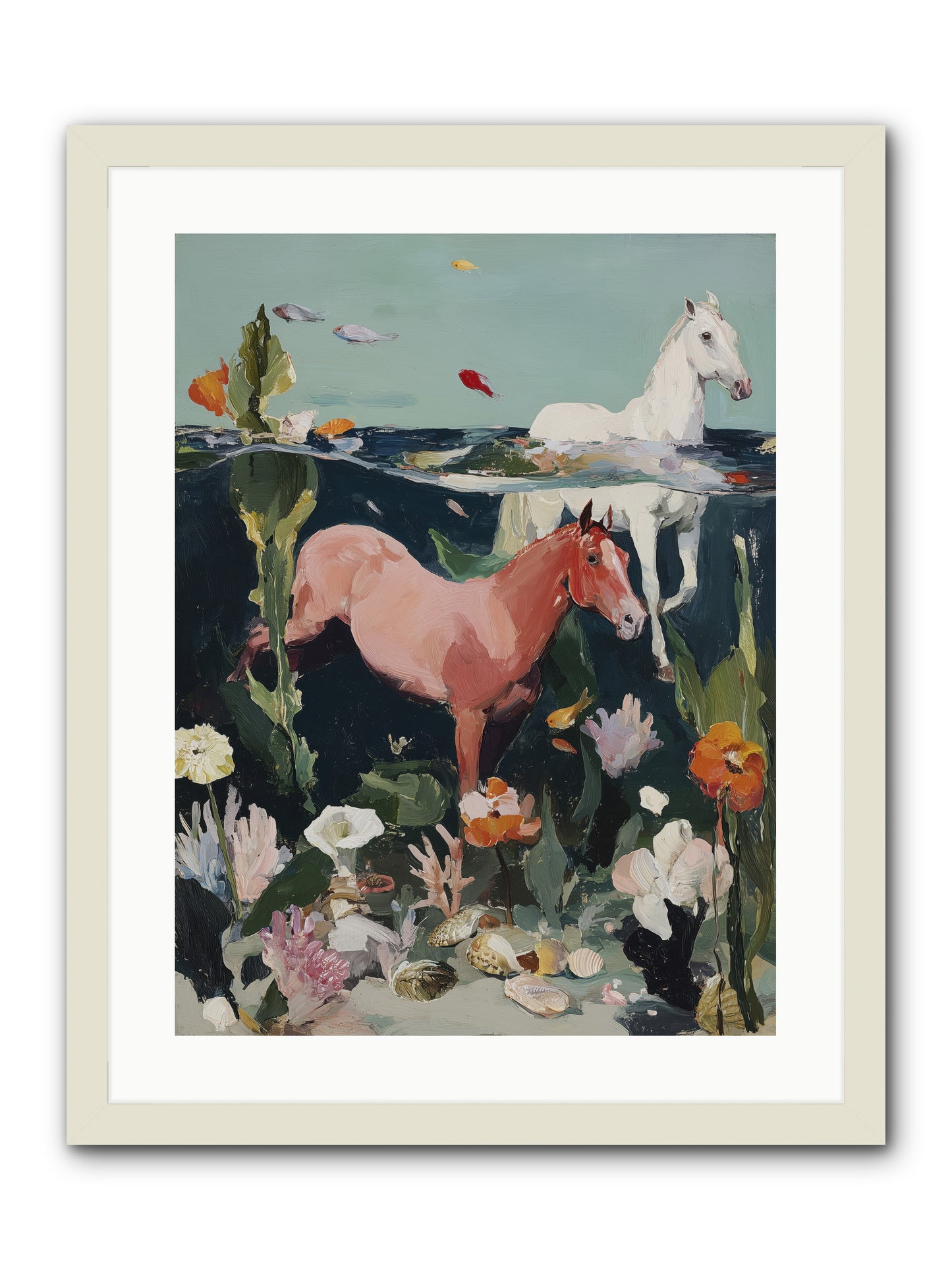 Aquatic Steeds -- Framed Print - White 18x24