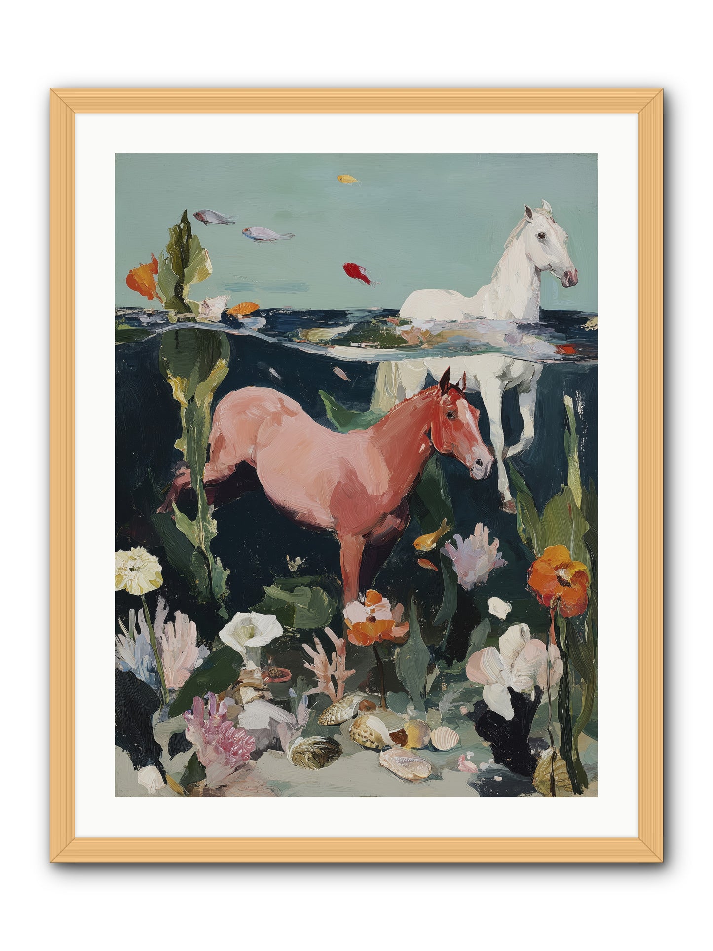 Aquatic Steeds -- Framed Print - Natural 24x32