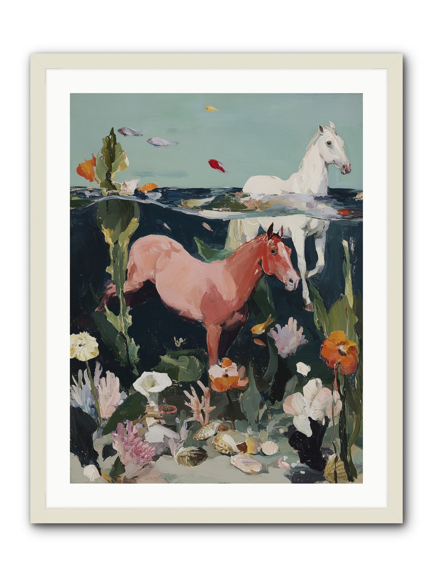 Aquatic Steeds -- Framed Print - White 24x32