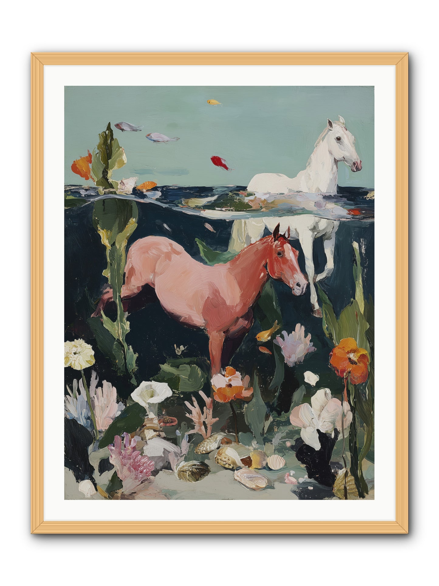 Aquatic Steeds -- Framed Print - Natural 30x40