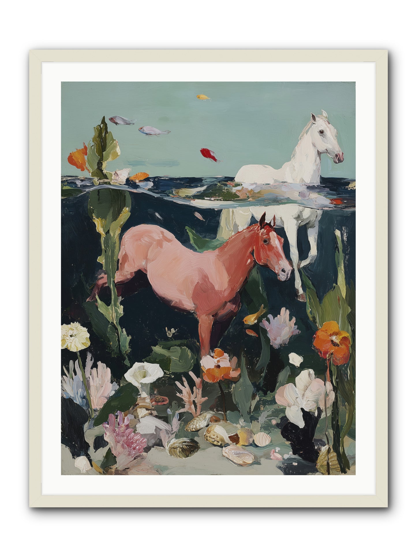 Aquatic Steeds -- Framed Print - White 30x40