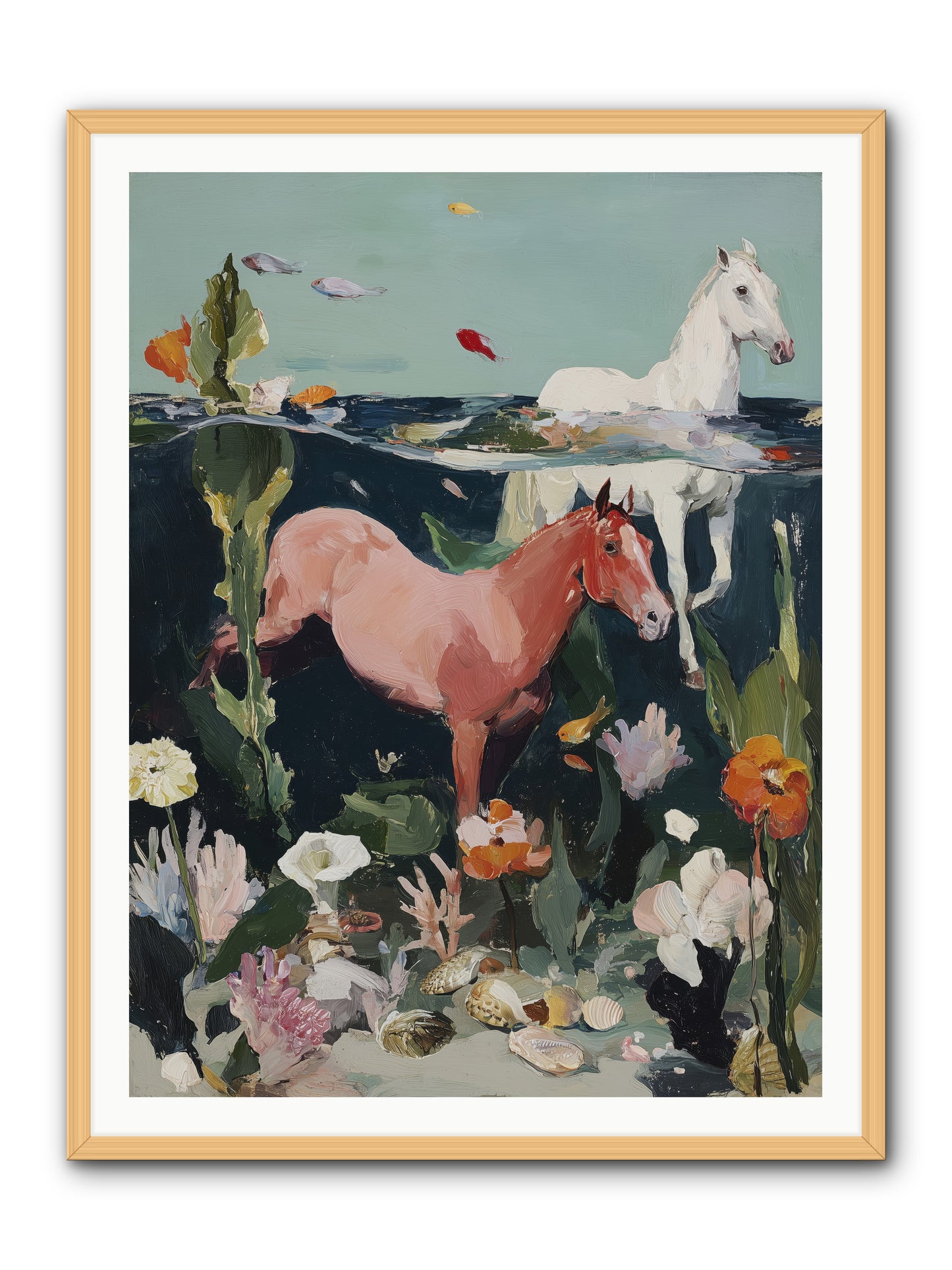 Aquatic Steeds -- Framed Print - Natural 36x48