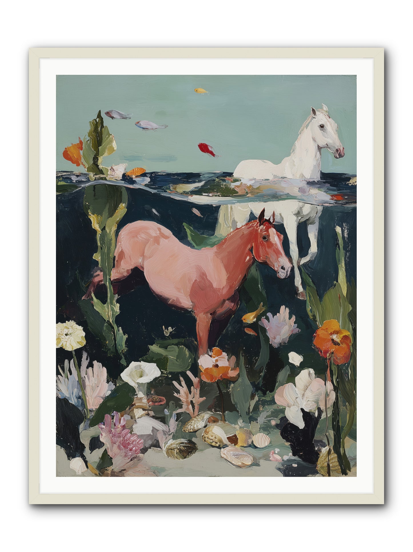 Aquatic Steeds -- Framed Print - White 36x48