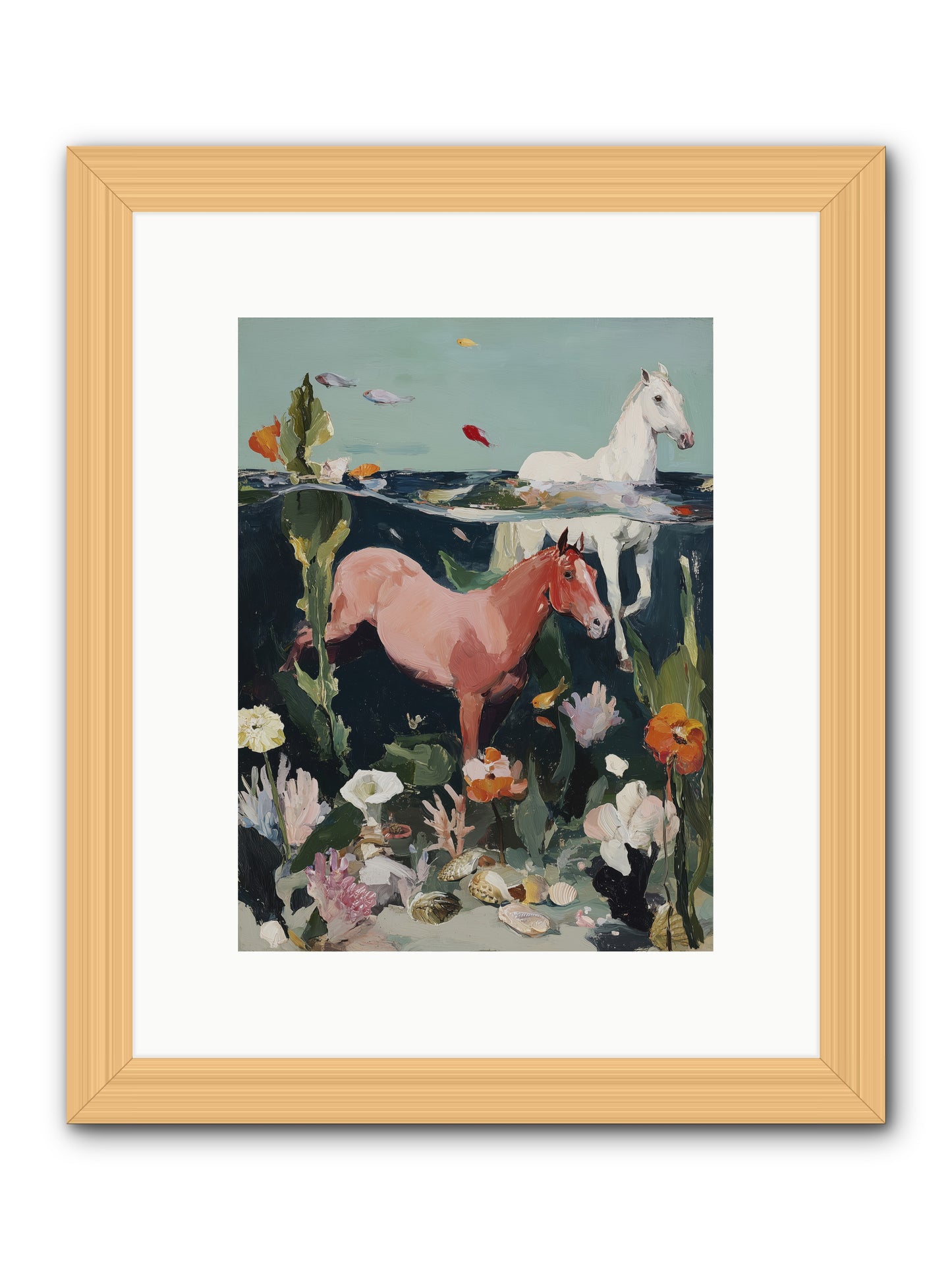 Aquatic Steeds -- Framed Print - Natural 9x12