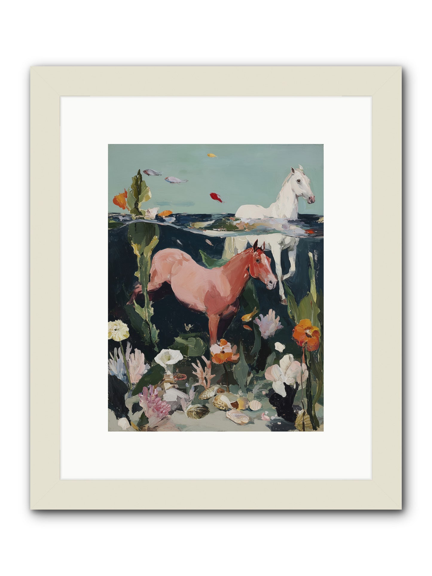 Aquatic Steeds -- Framed Print - White 9x12