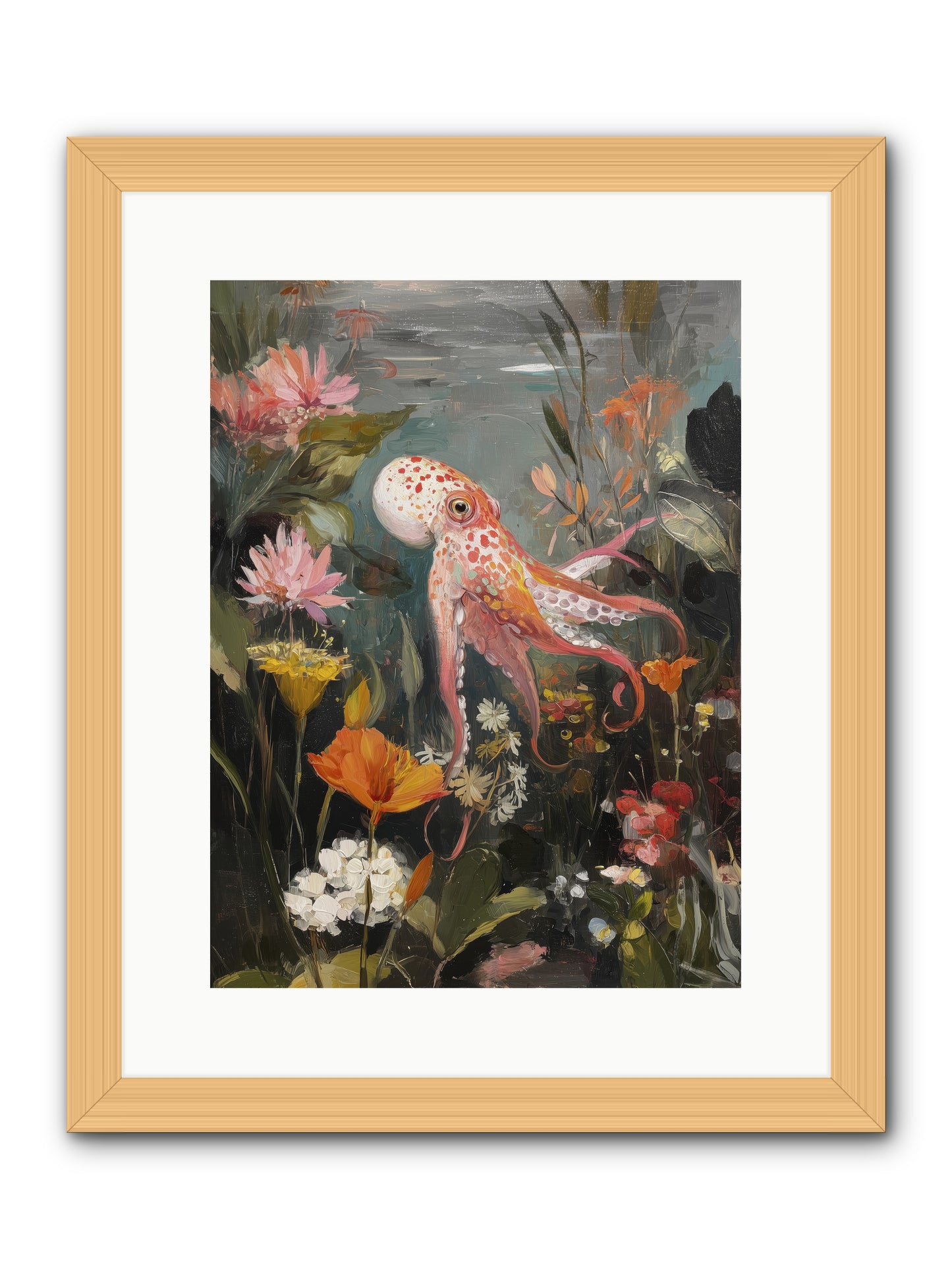 Awakened in Coral -- Framed Print - Natural 12x16