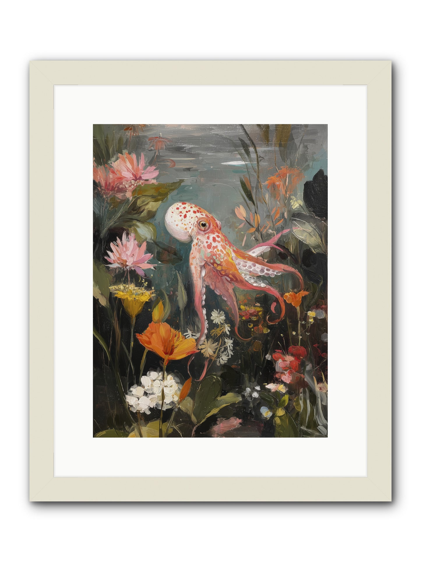 Awakened in Coral -- Framed Print - White 12x16