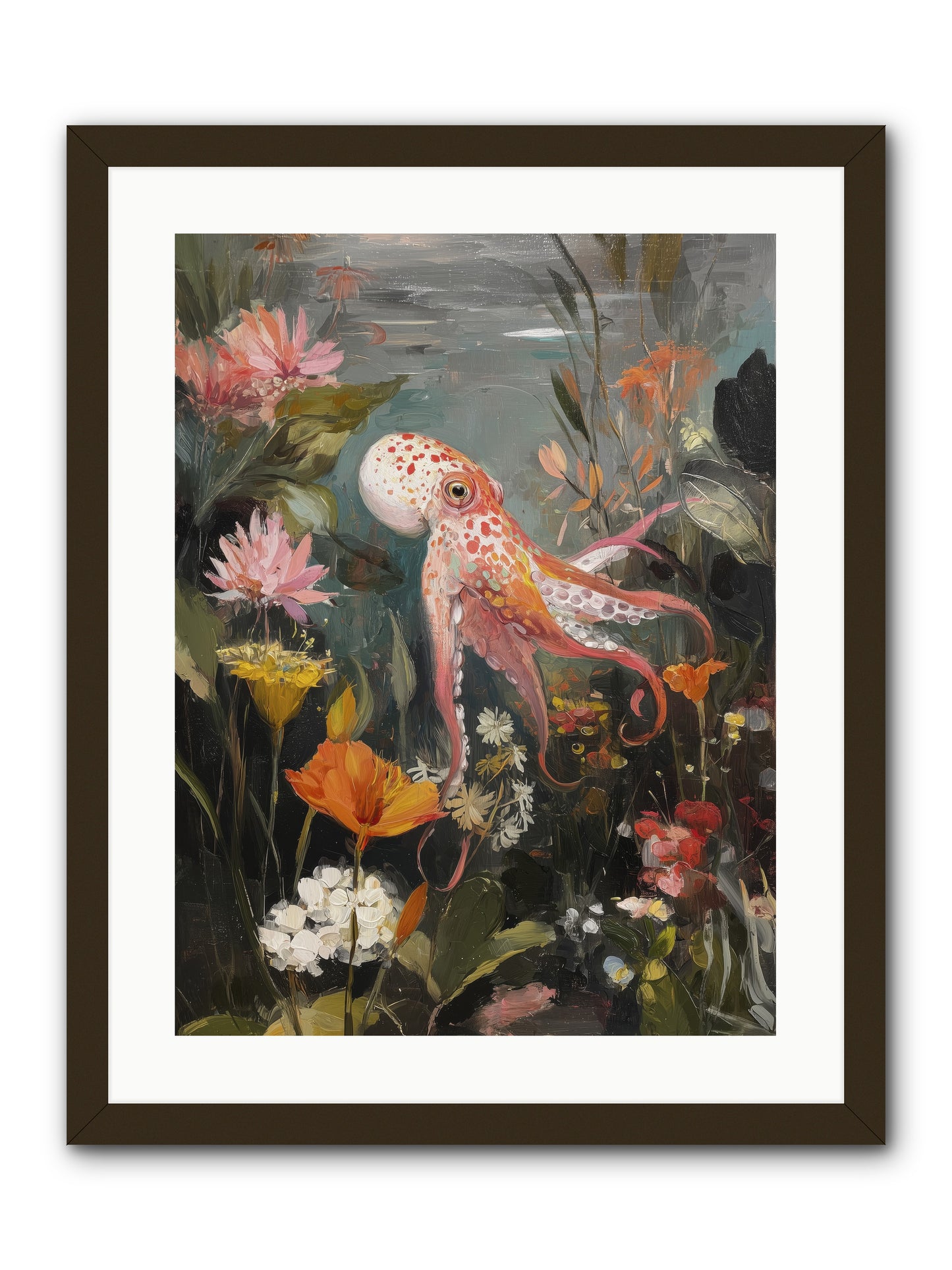 Awakened in Coral -- Framed Print - Black 18x24