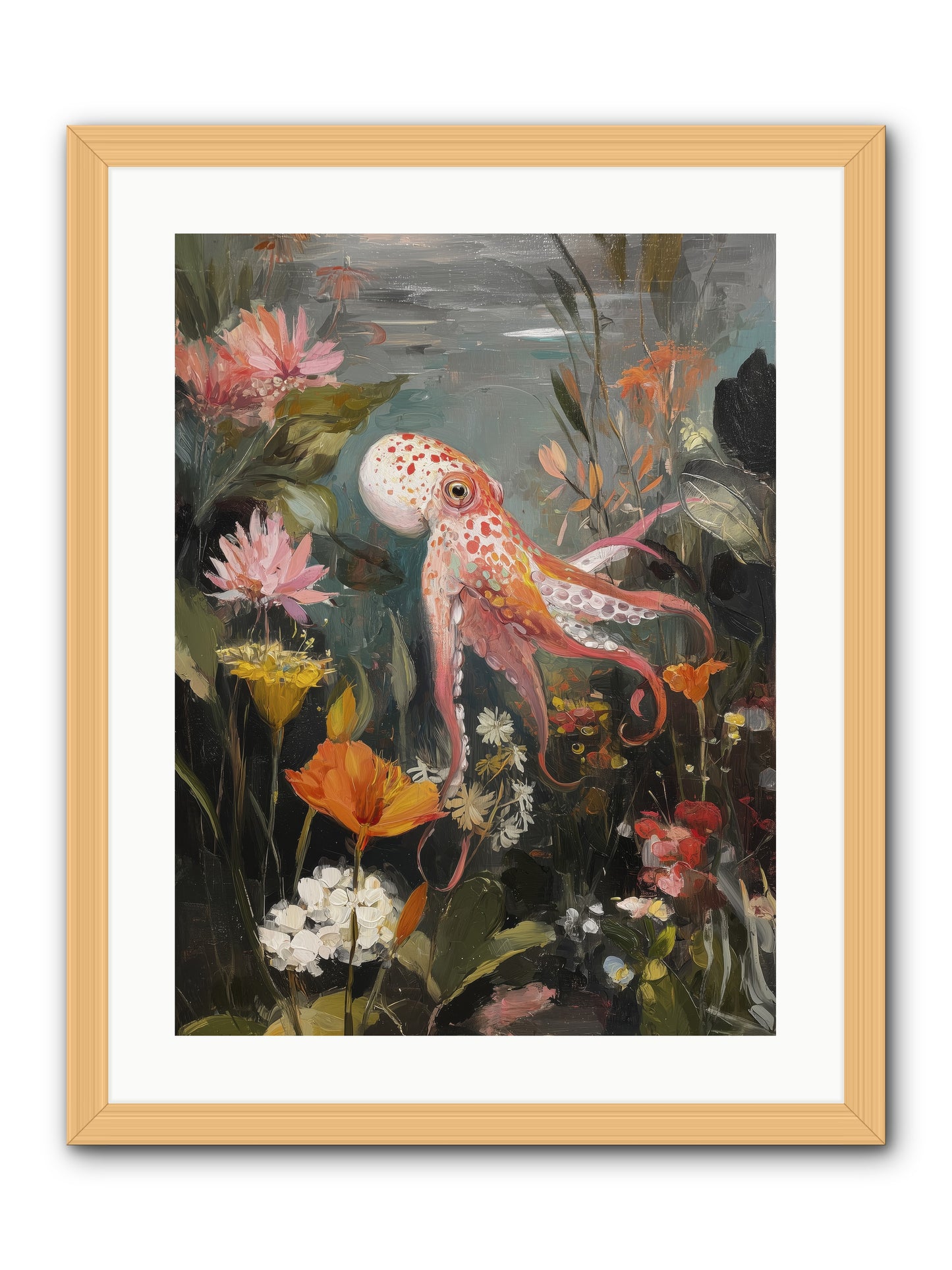 Awakened in Coral -- Framed Print - Natural 18x24