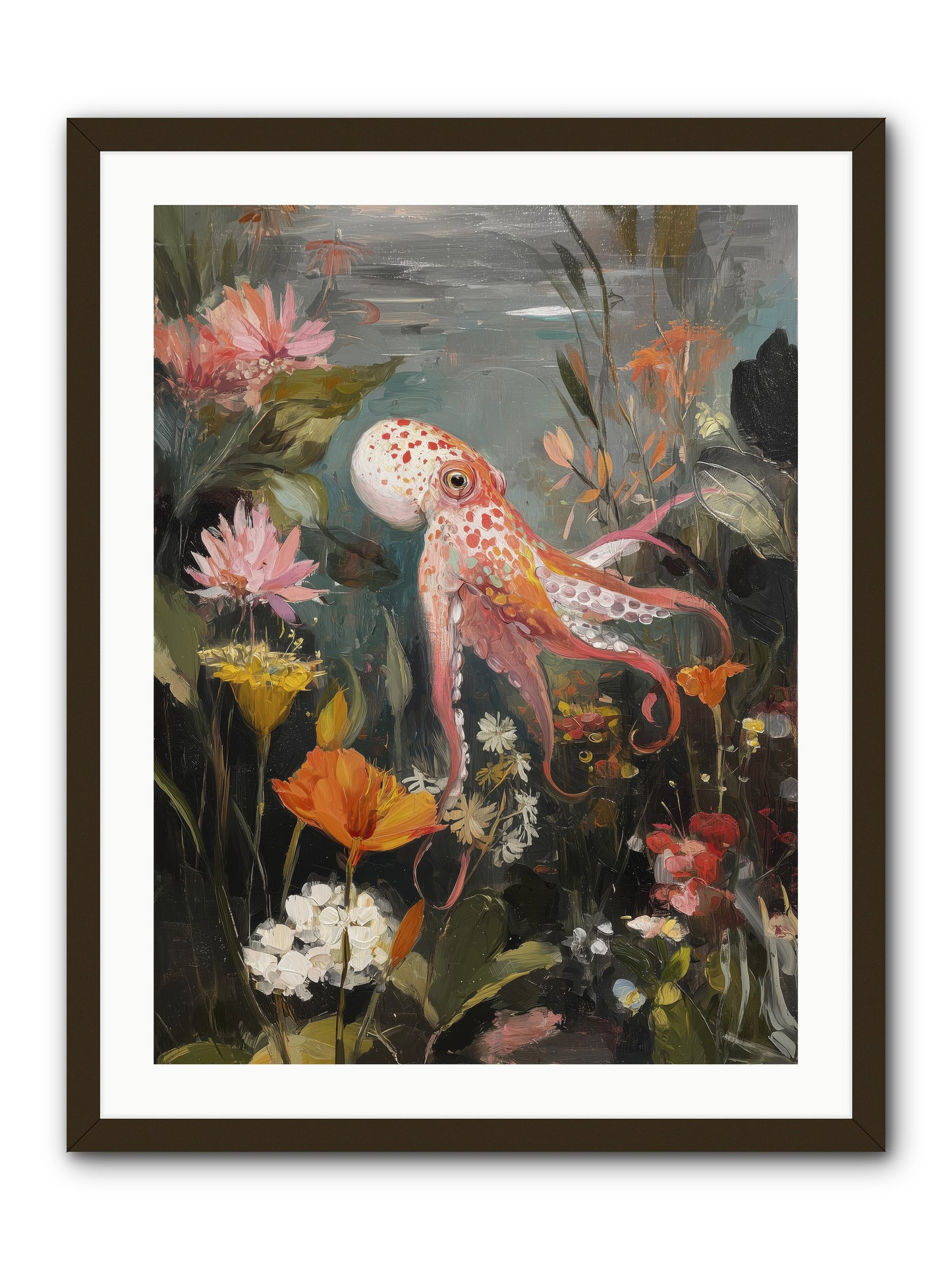 Awakened in Coral -- Framed Print - Black 24x32