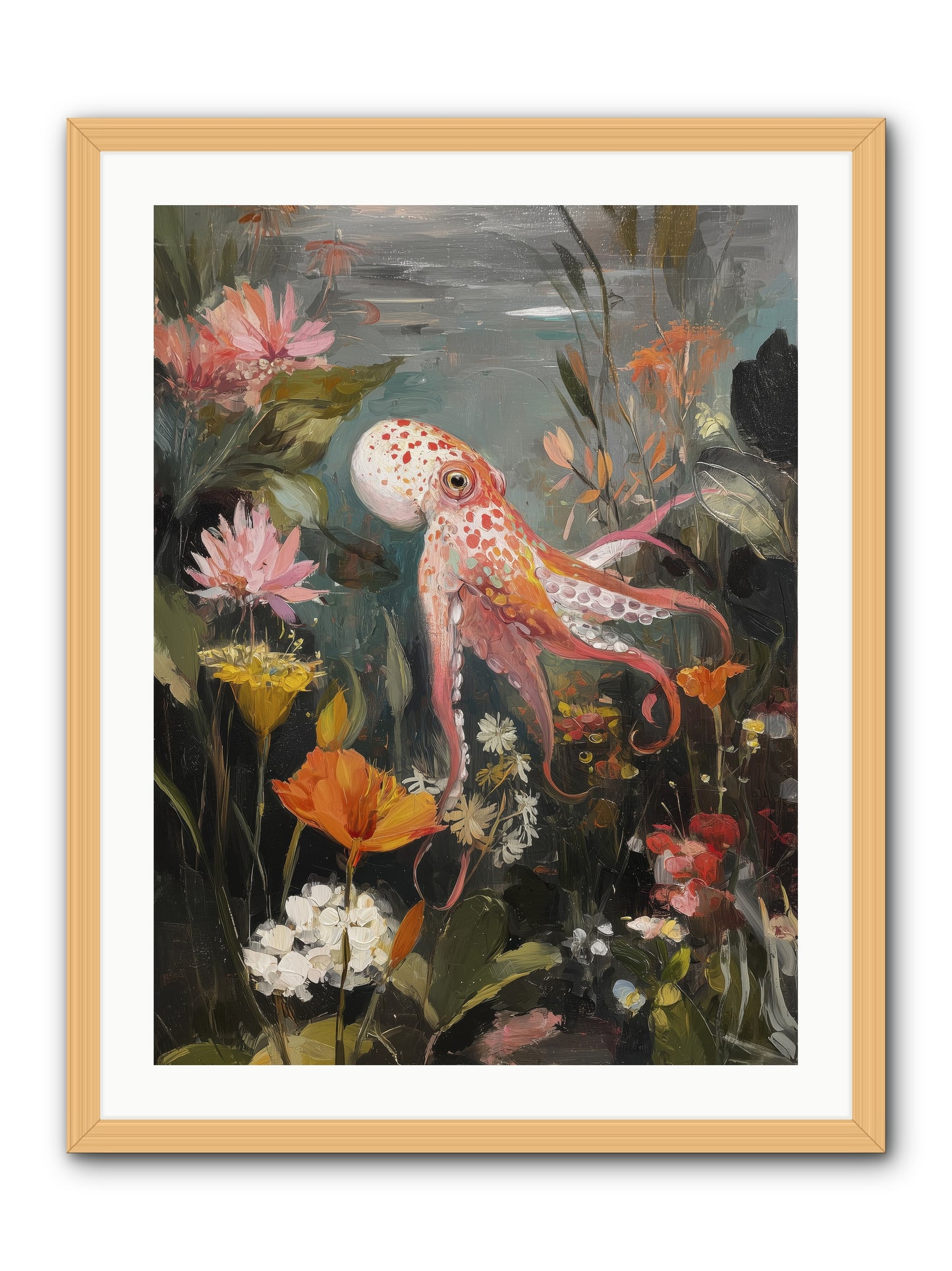 Awakened in Coral -- Framed Print - Natural 24x32