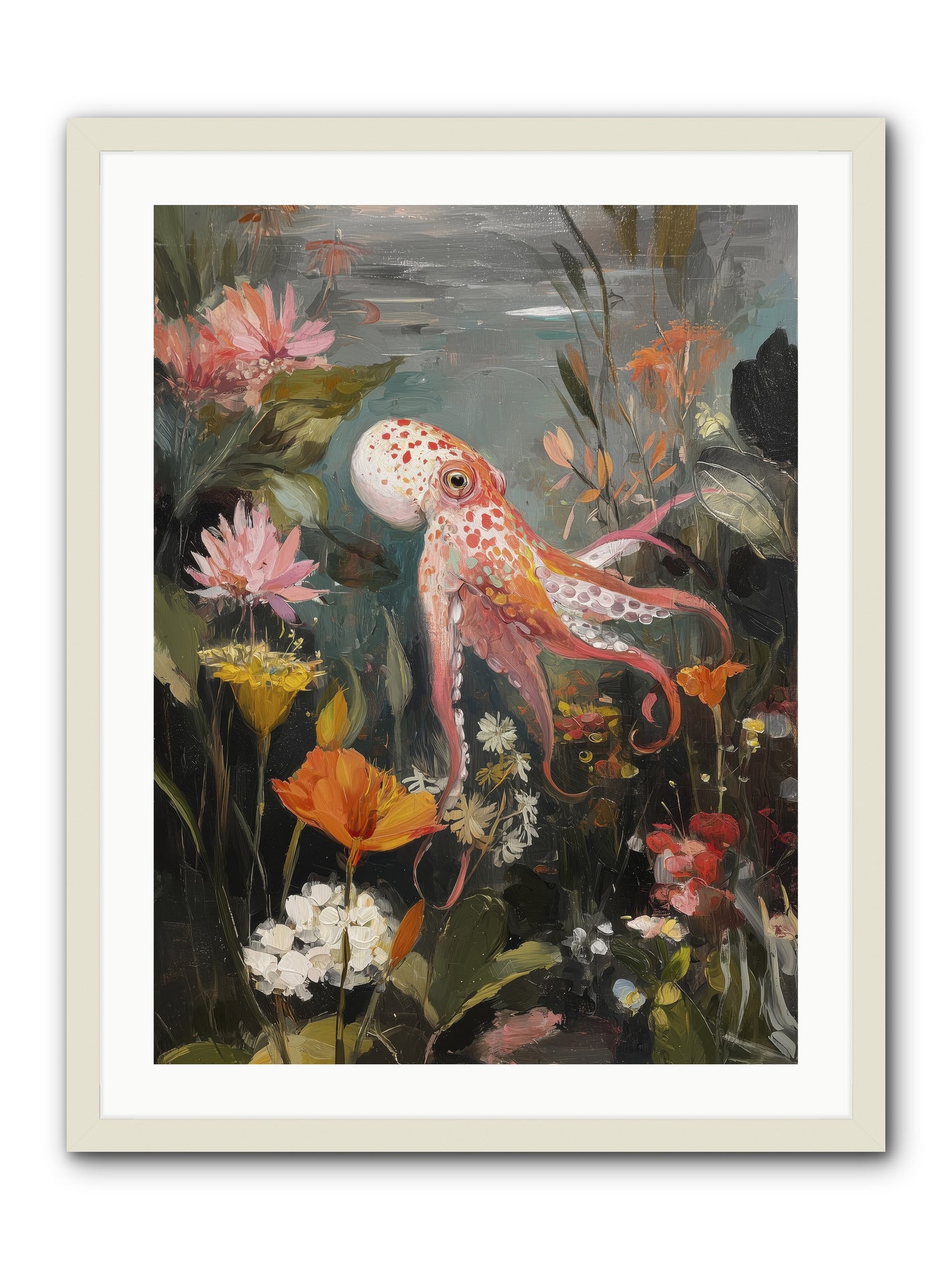 Awakened in Coral -- Framed Print - White 24x32