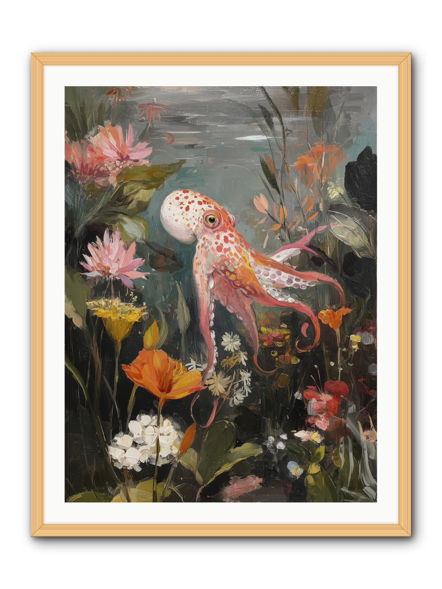 Awakened in Coral -- Framed Print - Natural 30x40