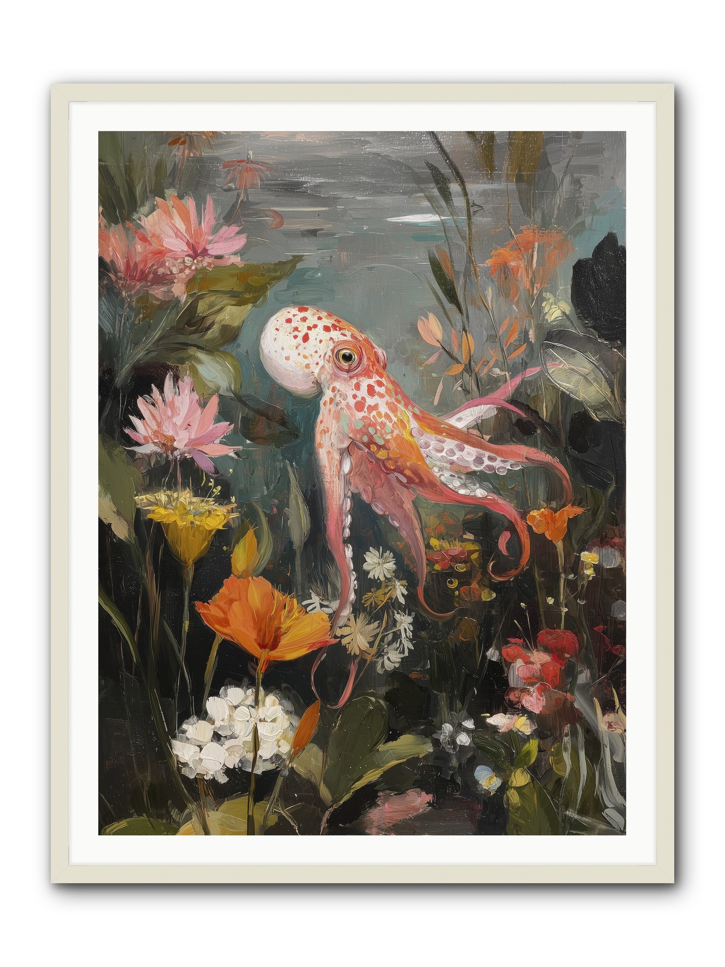 Awakened in Coral -- Framed Print - White 36x48