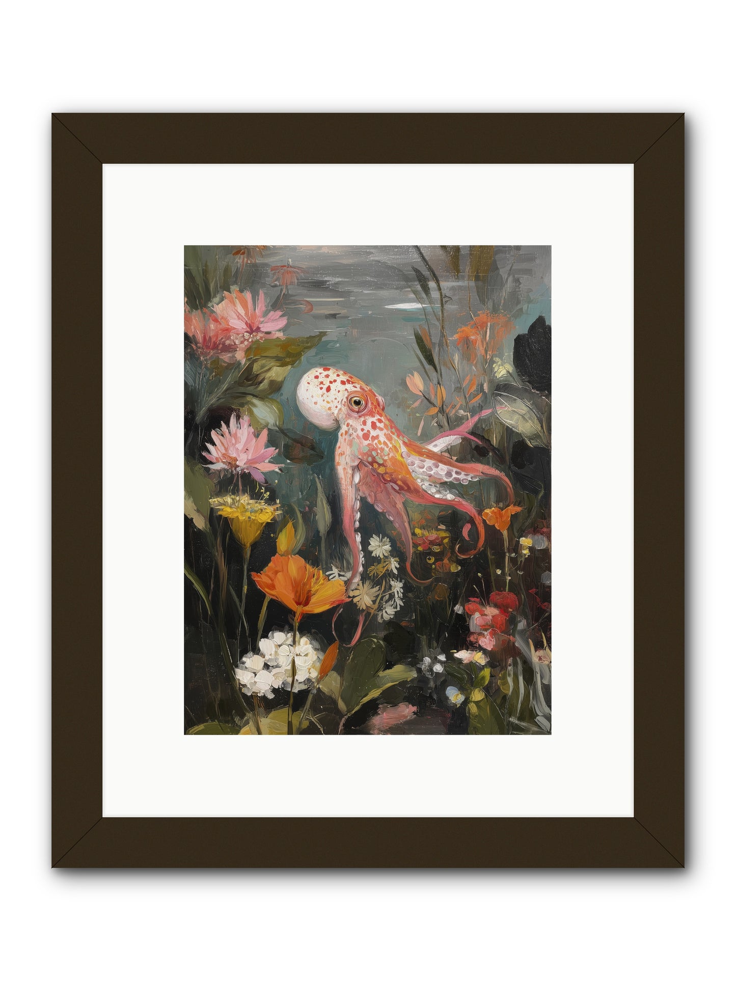 Awakened in Coral -- Framed Print - Black 9x12