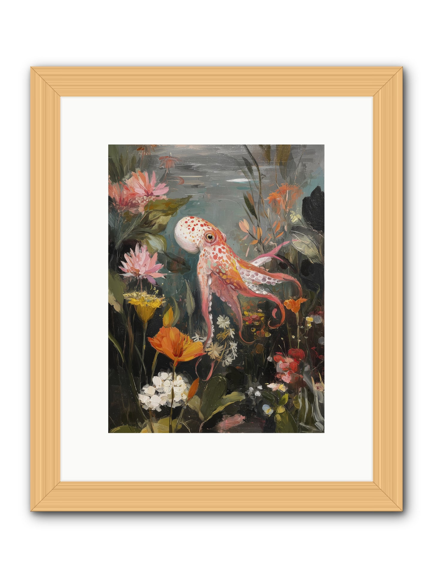 Awakened in Coral -- Framed Print - Natural 9x12