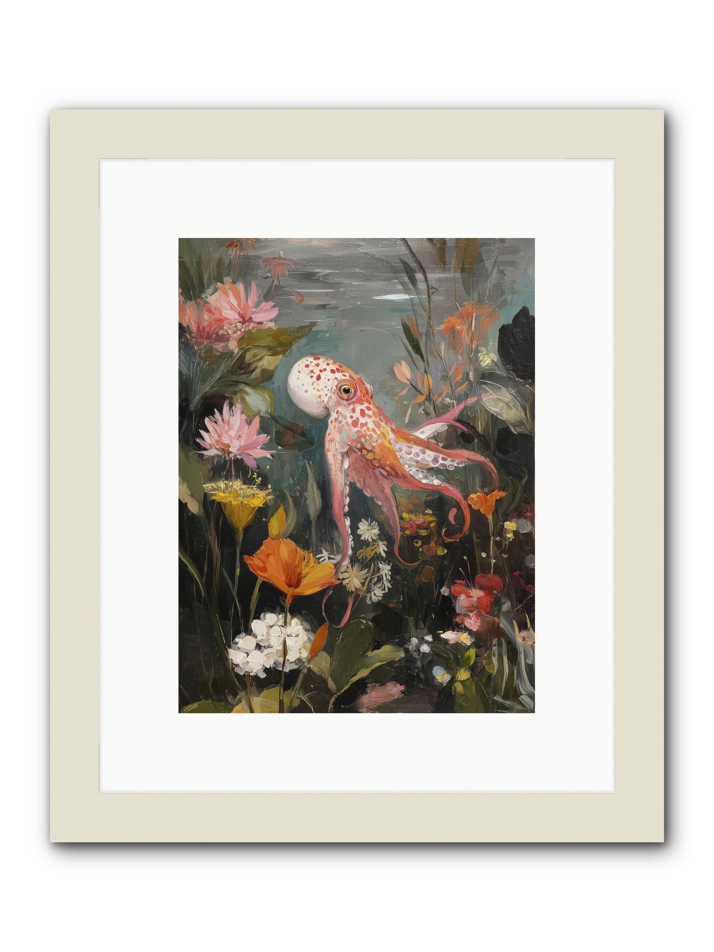 Awakened in Coral -- Framed Print - White 9x12