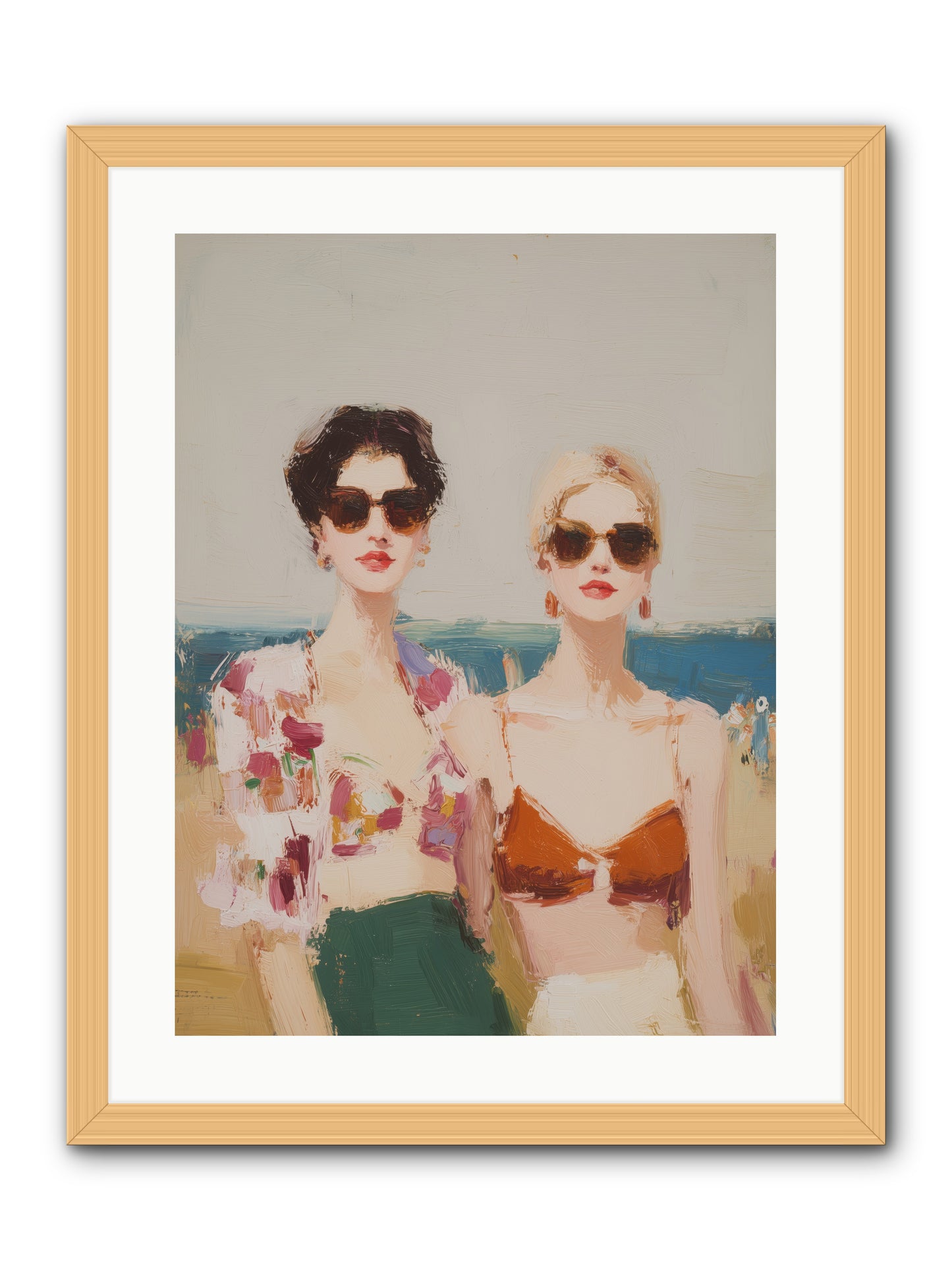 Beach Besties -- Framed Print - Natural 18x24