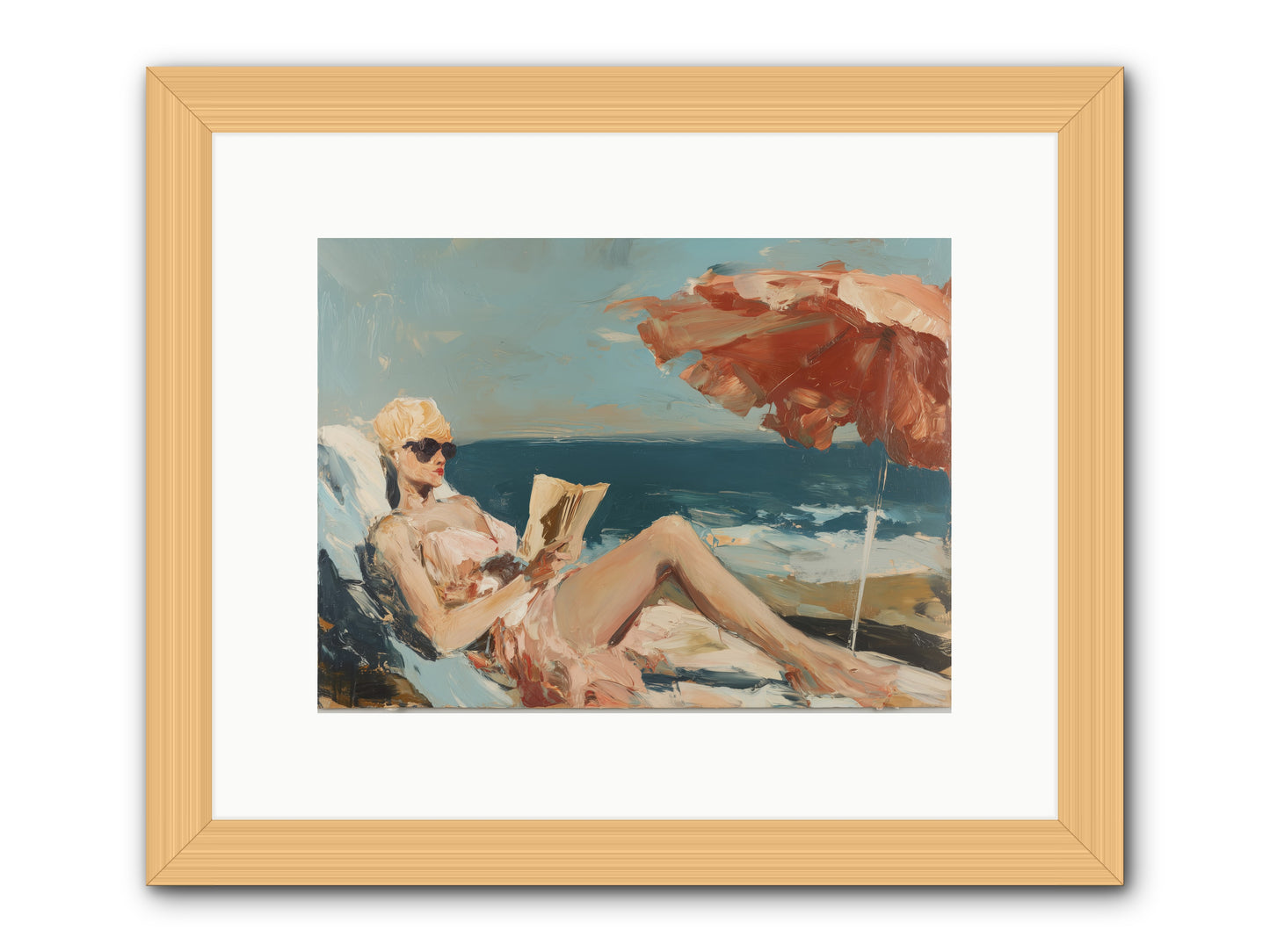 Beach Book Club -- Framed Print - Natural 12x9