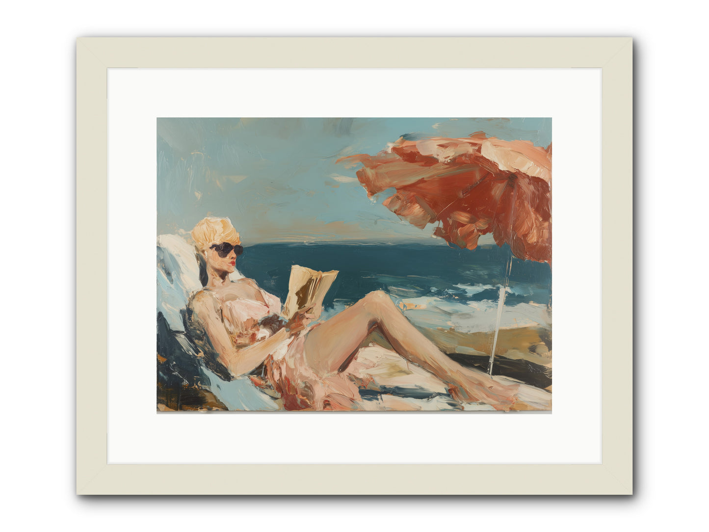 Beach Book Club -- Framed Print - White 16x12