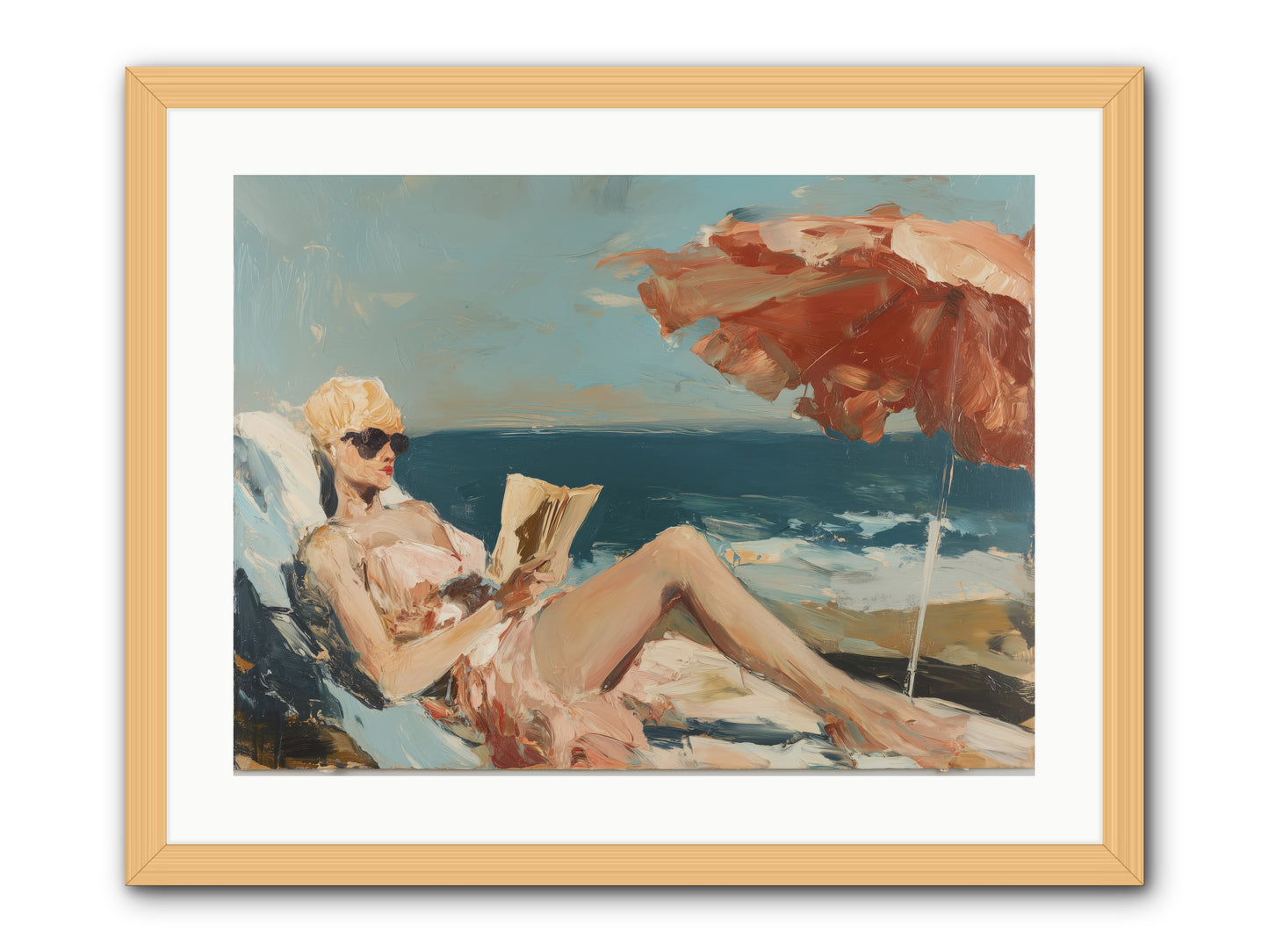 Beach Book Club -- Framed Print - Natural 24x18
