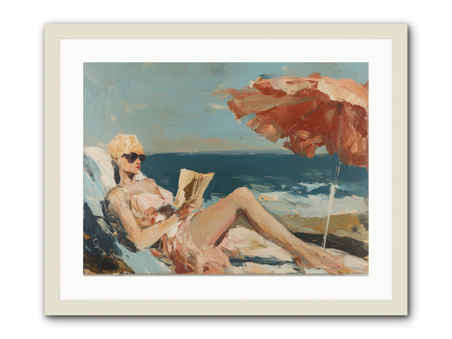 Beach Book Club -- Framed Print - White 24x18