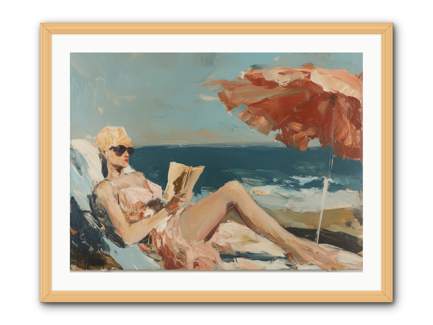 Beach Book Club -- Framed Print - Natural 32x24