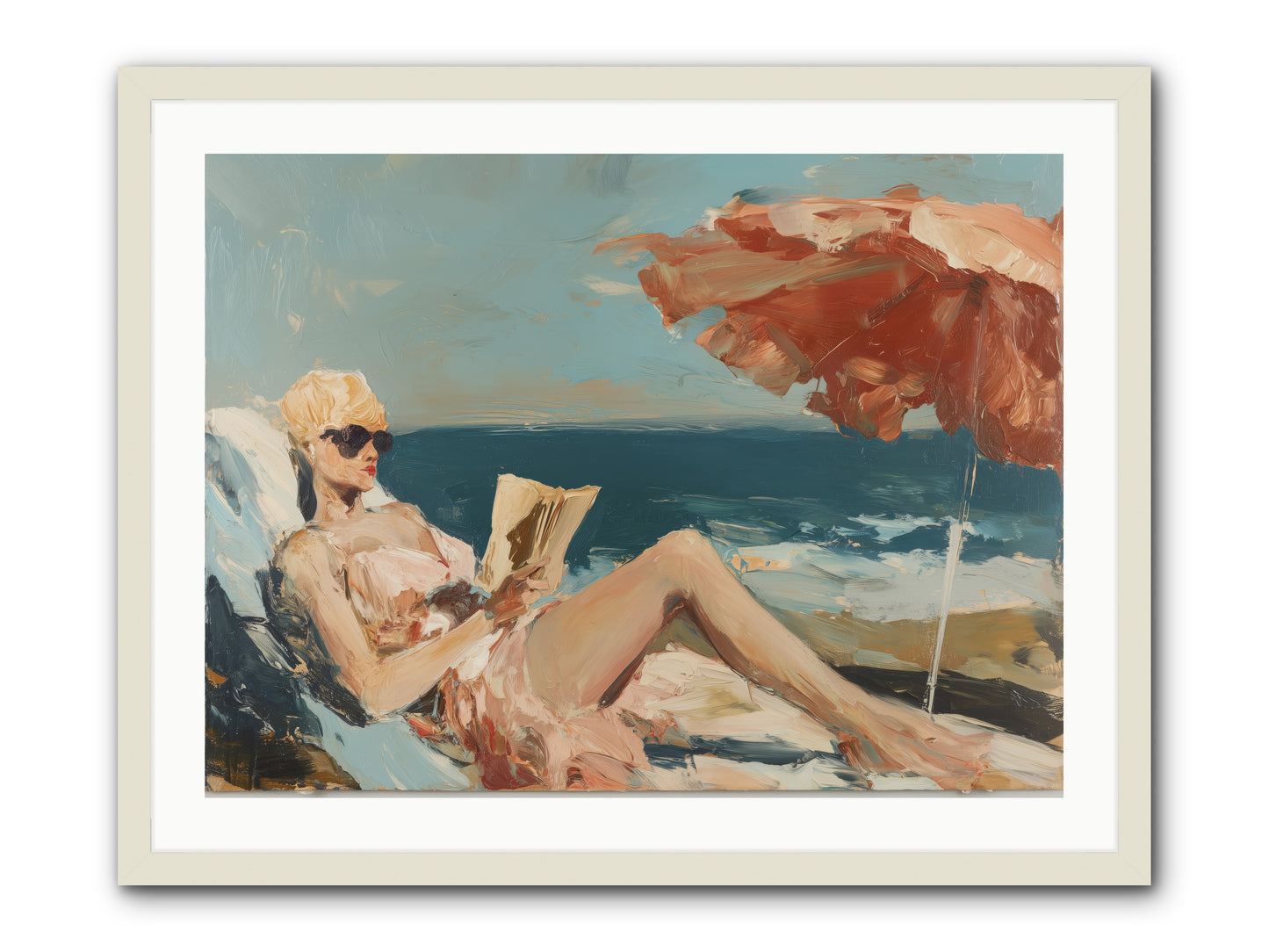 Beach Book Club -- Framed Print - White 32x24