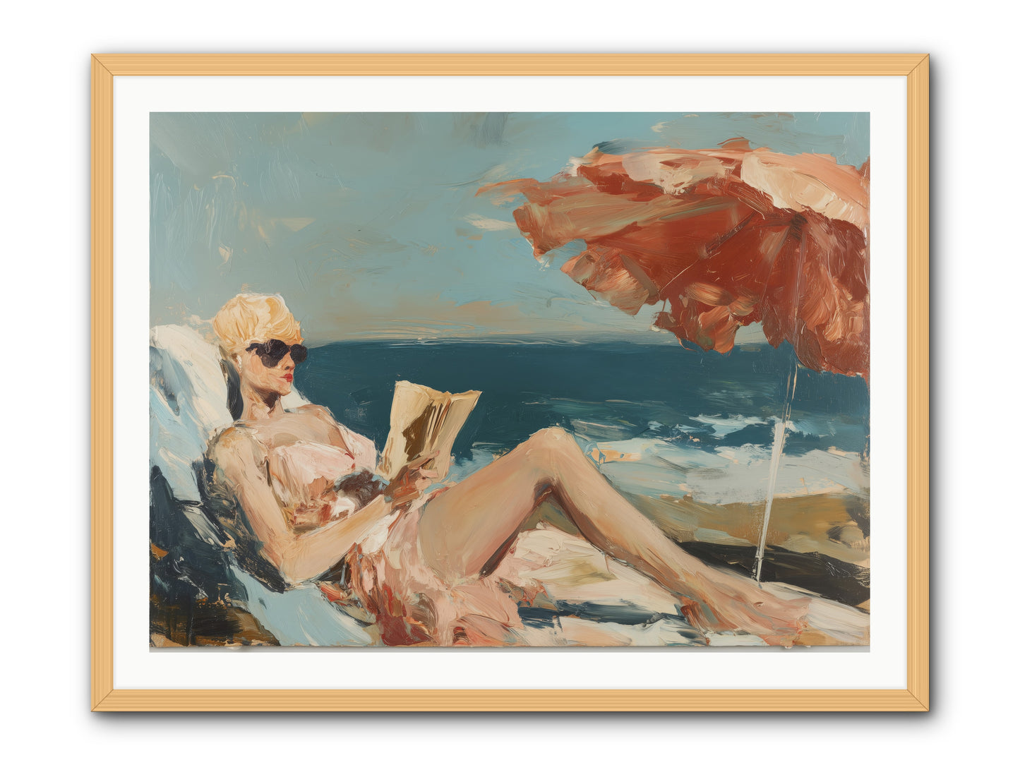 Beach Book Club -- Framed Print - Natural 40x30