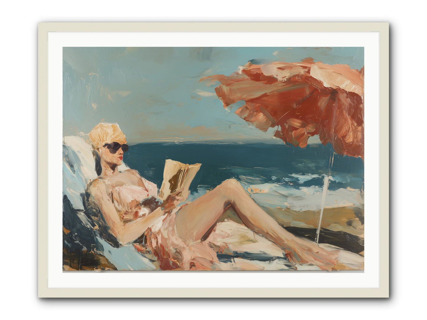 Beach Book Club -- Framed Print - White 40x30