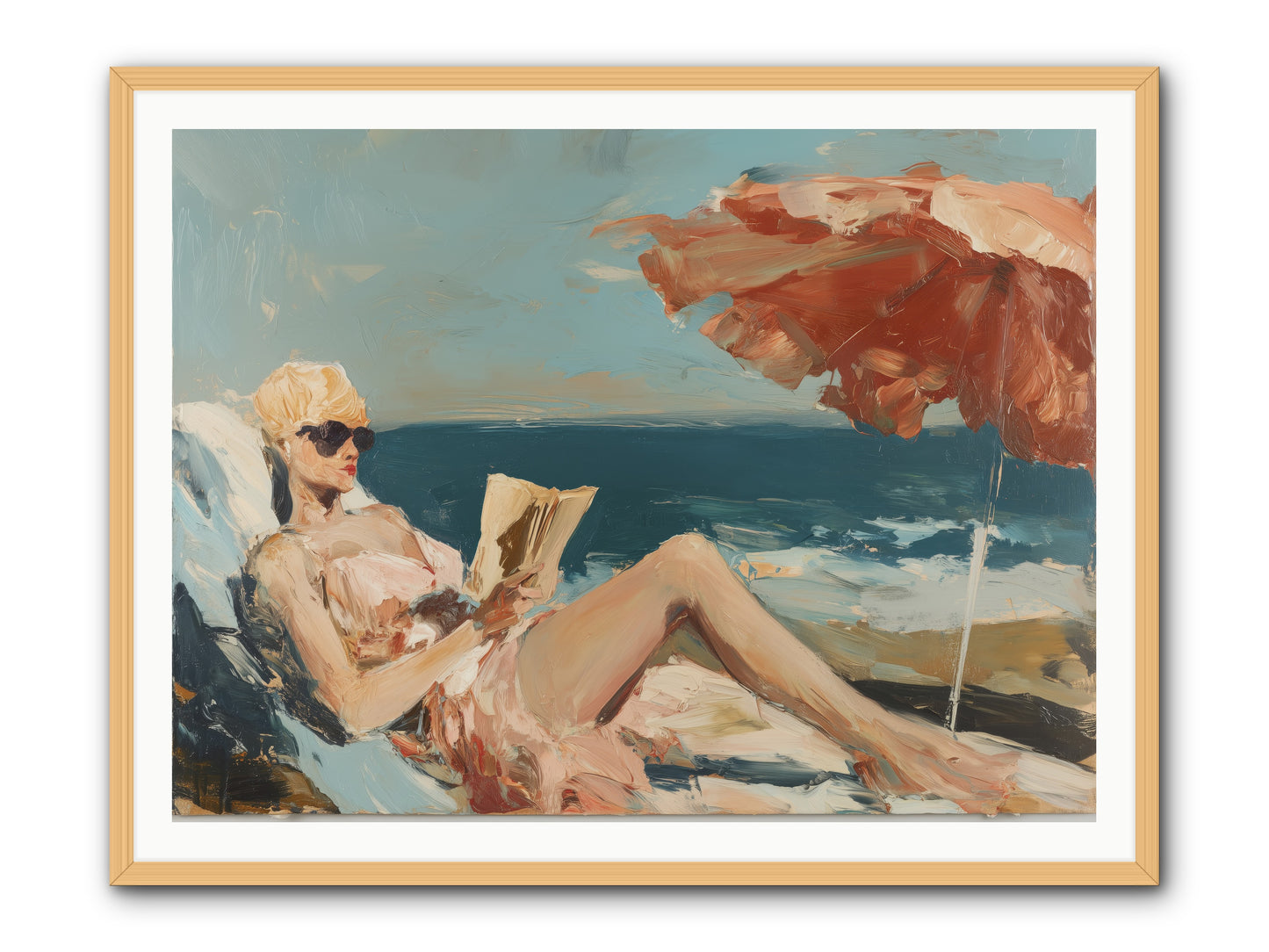 Beach Book Club -- Framed Print - Natural 48x36
