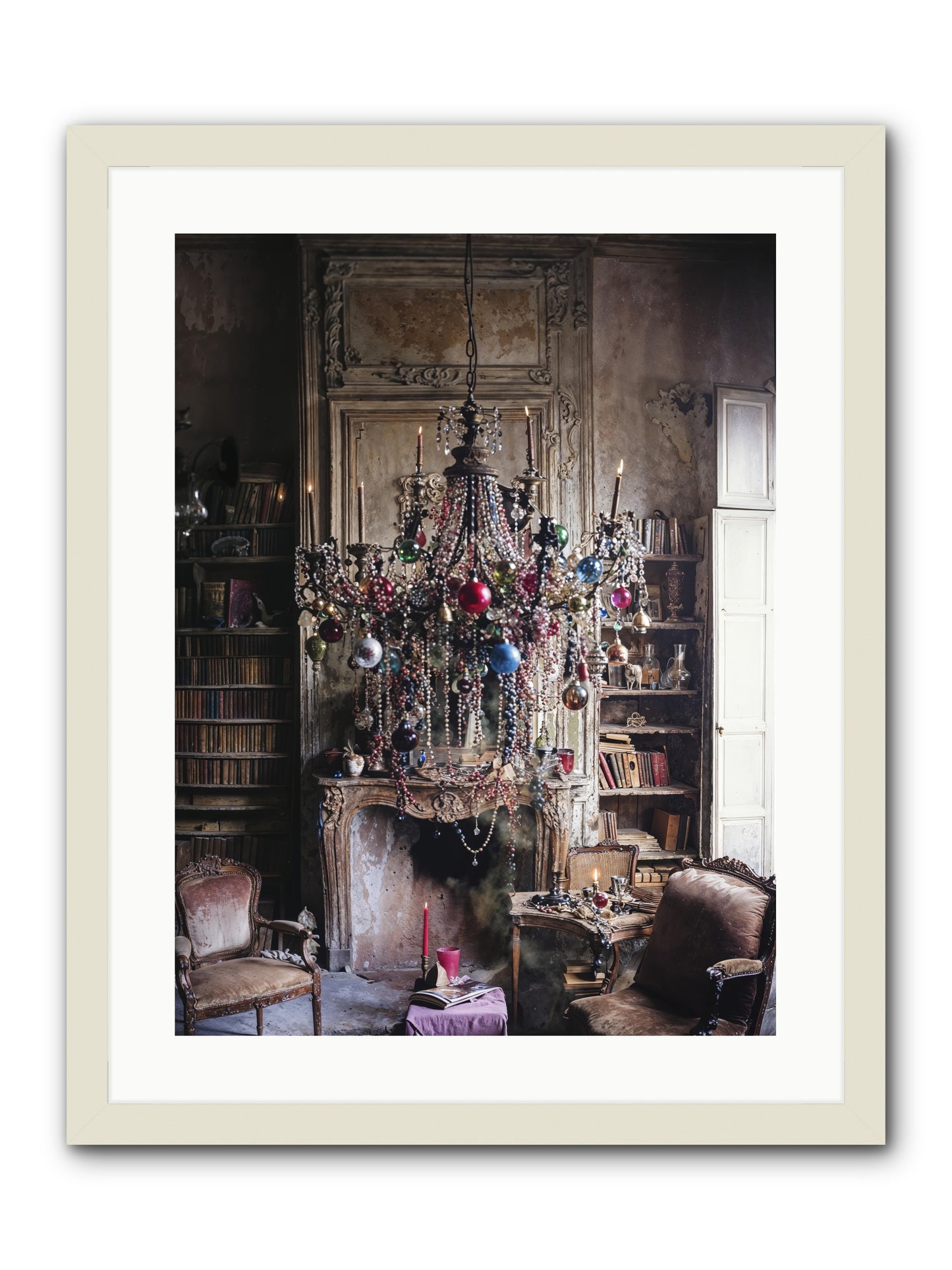 Behind The Velvet Drapes -- Framed Print - White 18x24