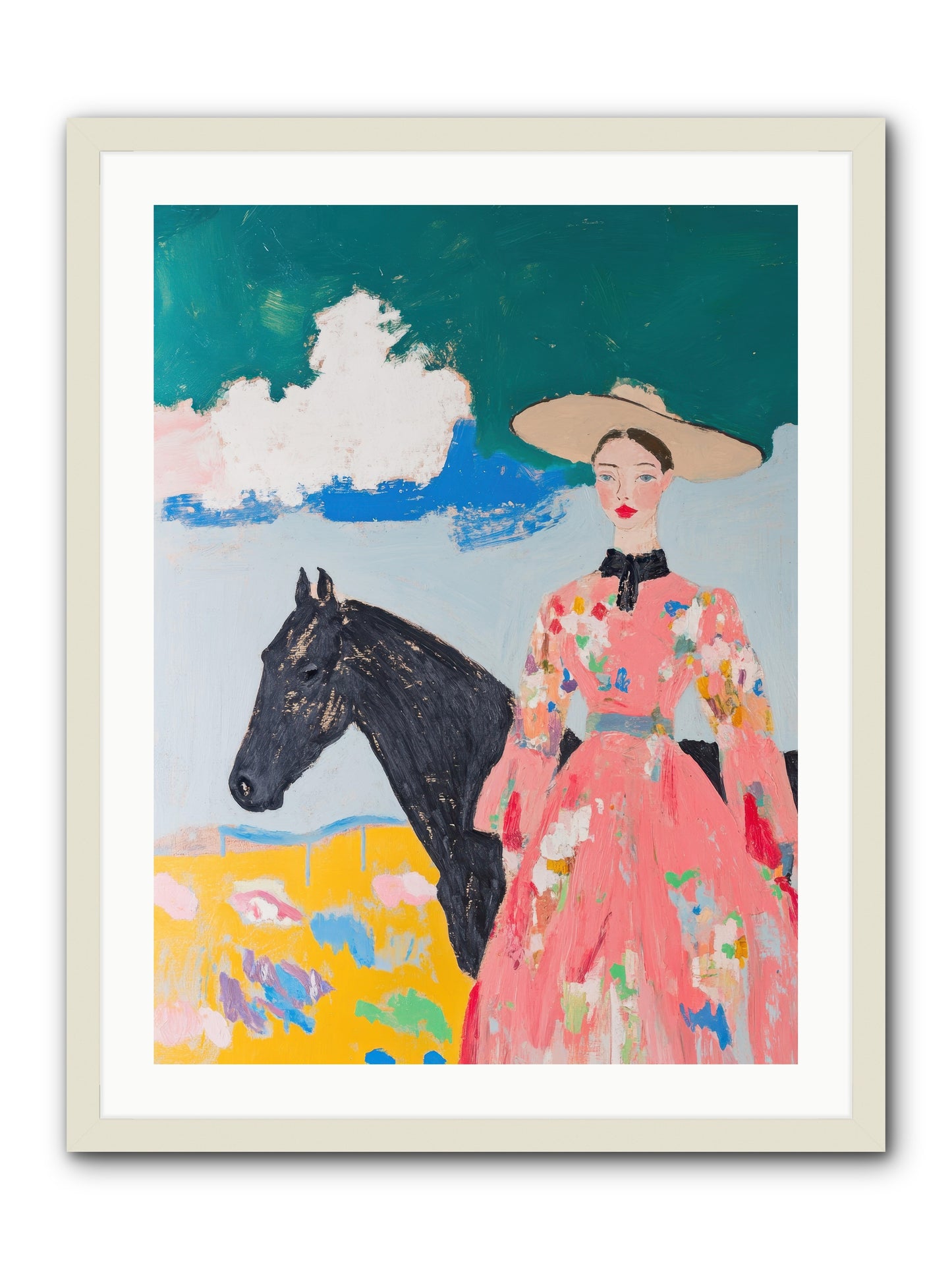 Beneath the Wide Brim Shadow -- Framed Print - White 24x32