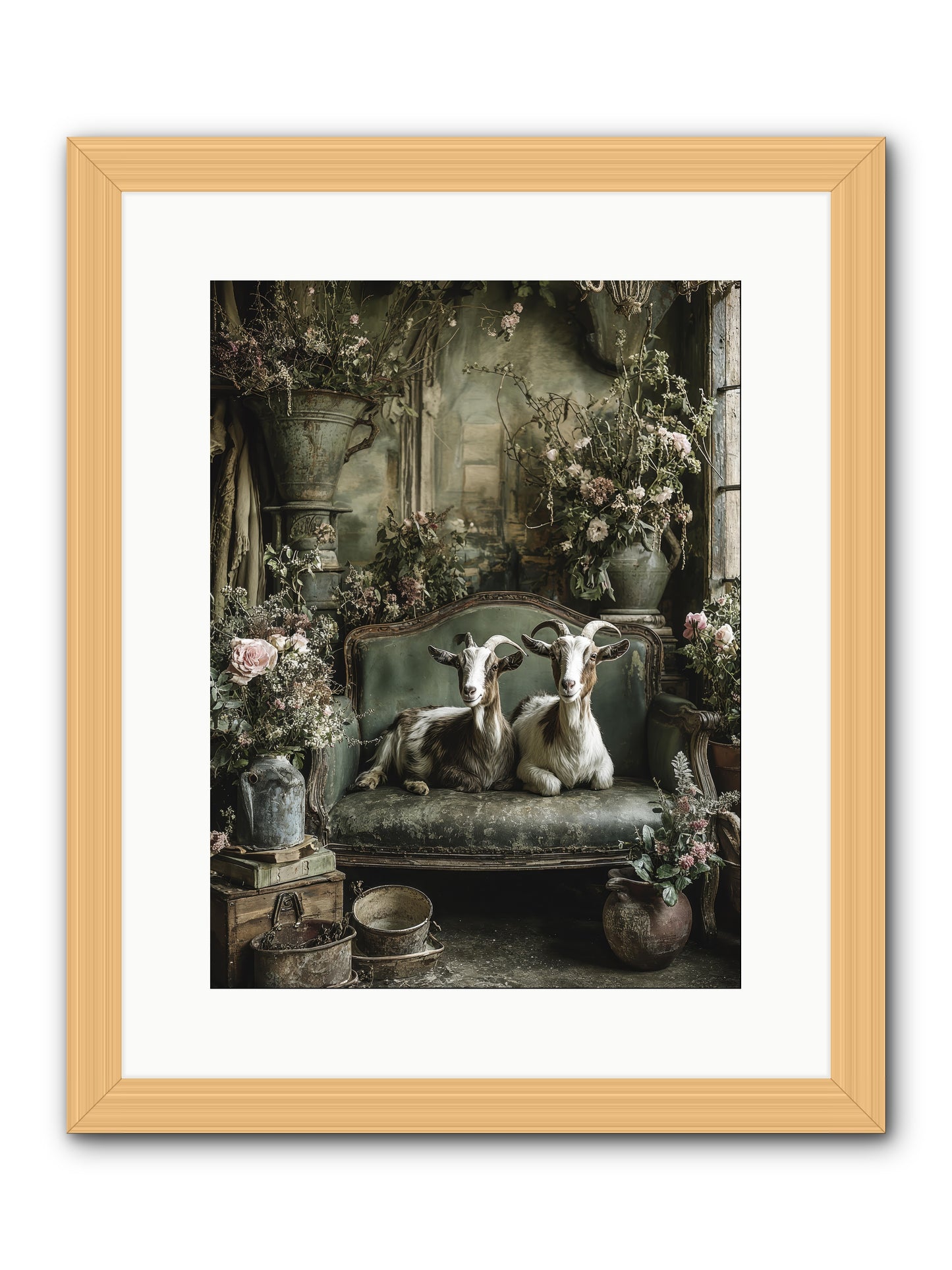 Blooming hearts -- Framed Print - Natural 12x16