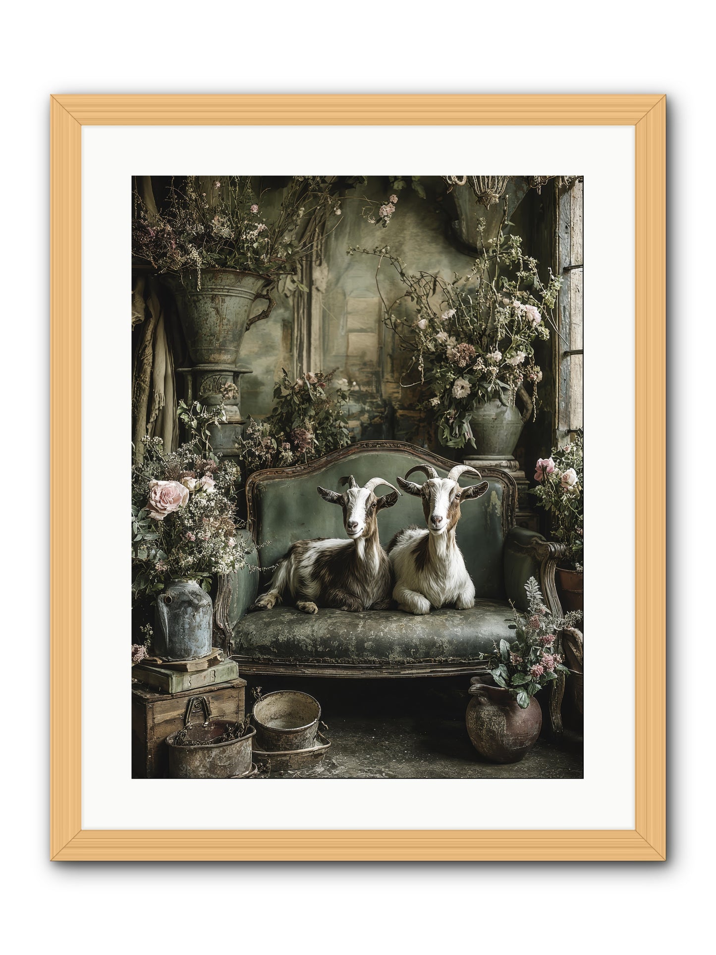 Blooming hearts -- Framed Print - Natural 18x24