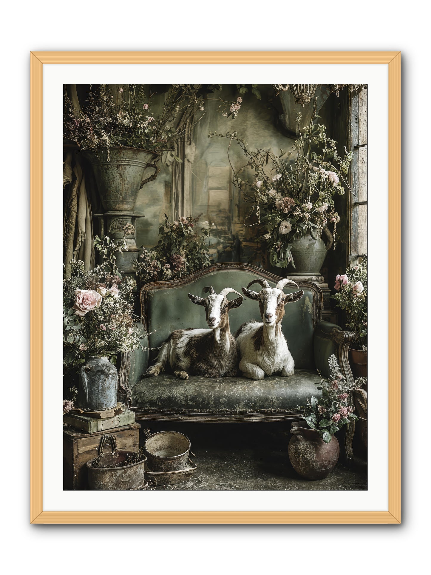 Blooming hearts -- Framed Print - Natural 30x40