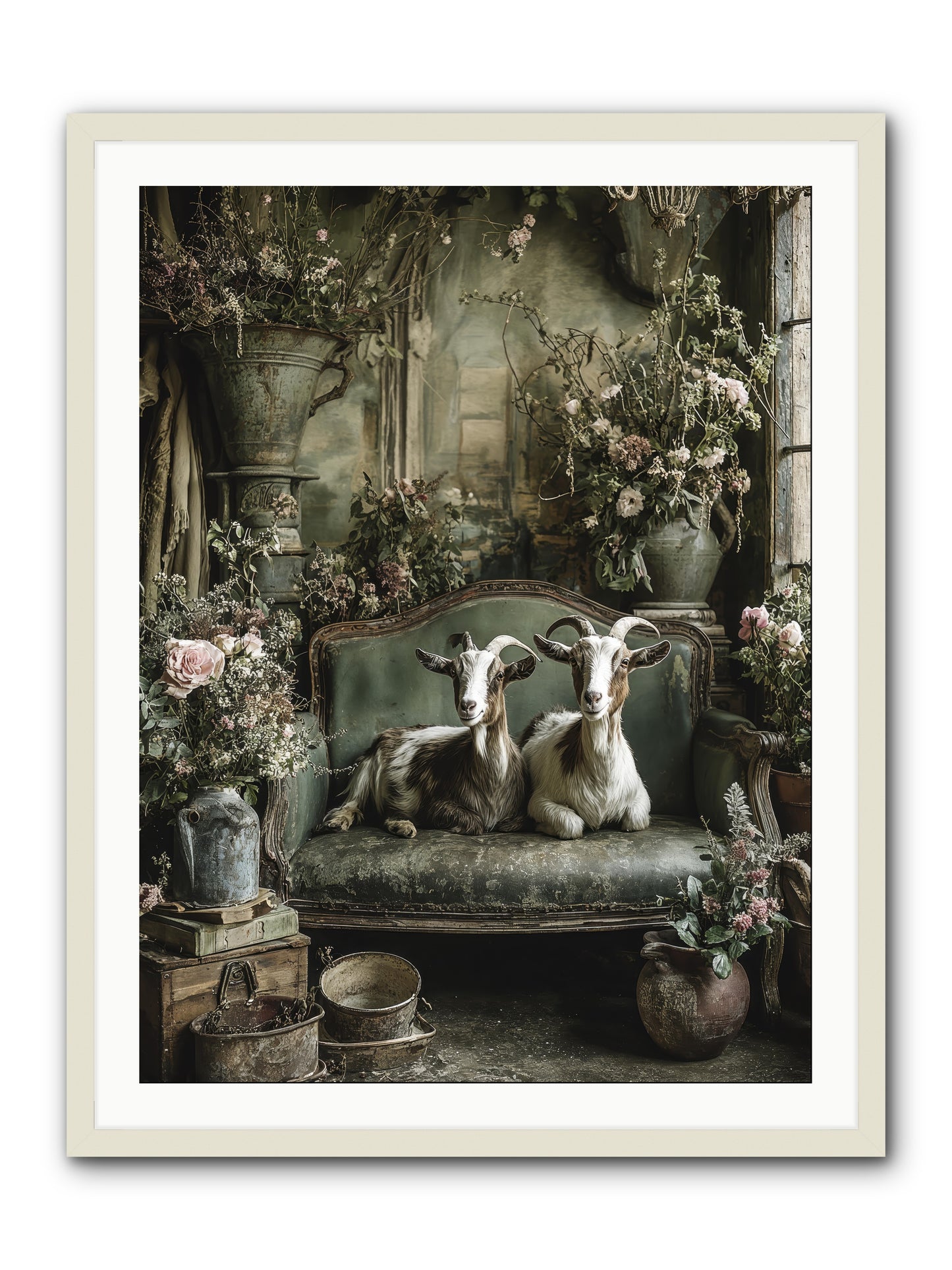 Blooming hearts -- Framed Print - White 30x40