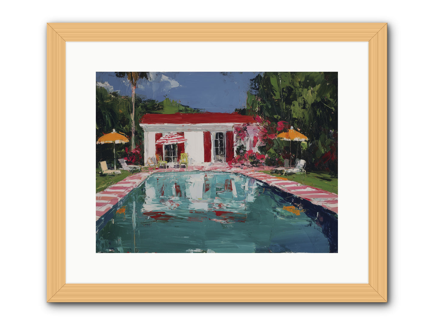 Bordeaux Beach Club -- Framed Print - Natural 16x12