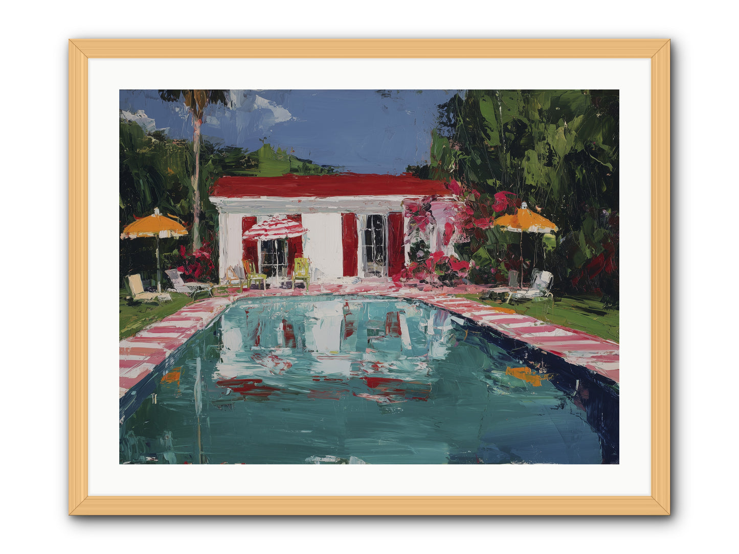 Bordeaux Beach Club -- Framed Print - Natural 32x24